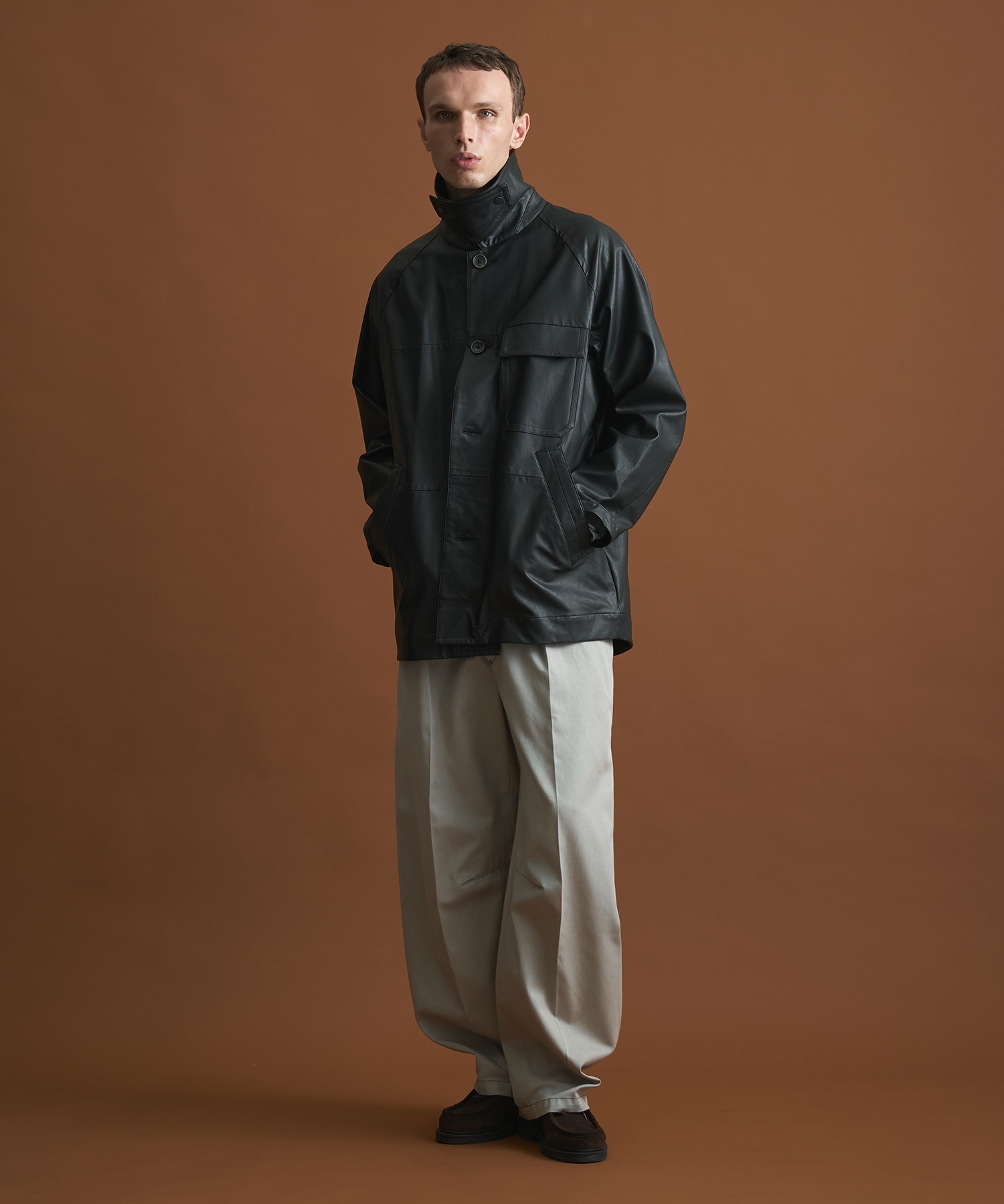 ヴィンテージフェイクレザーカーコート