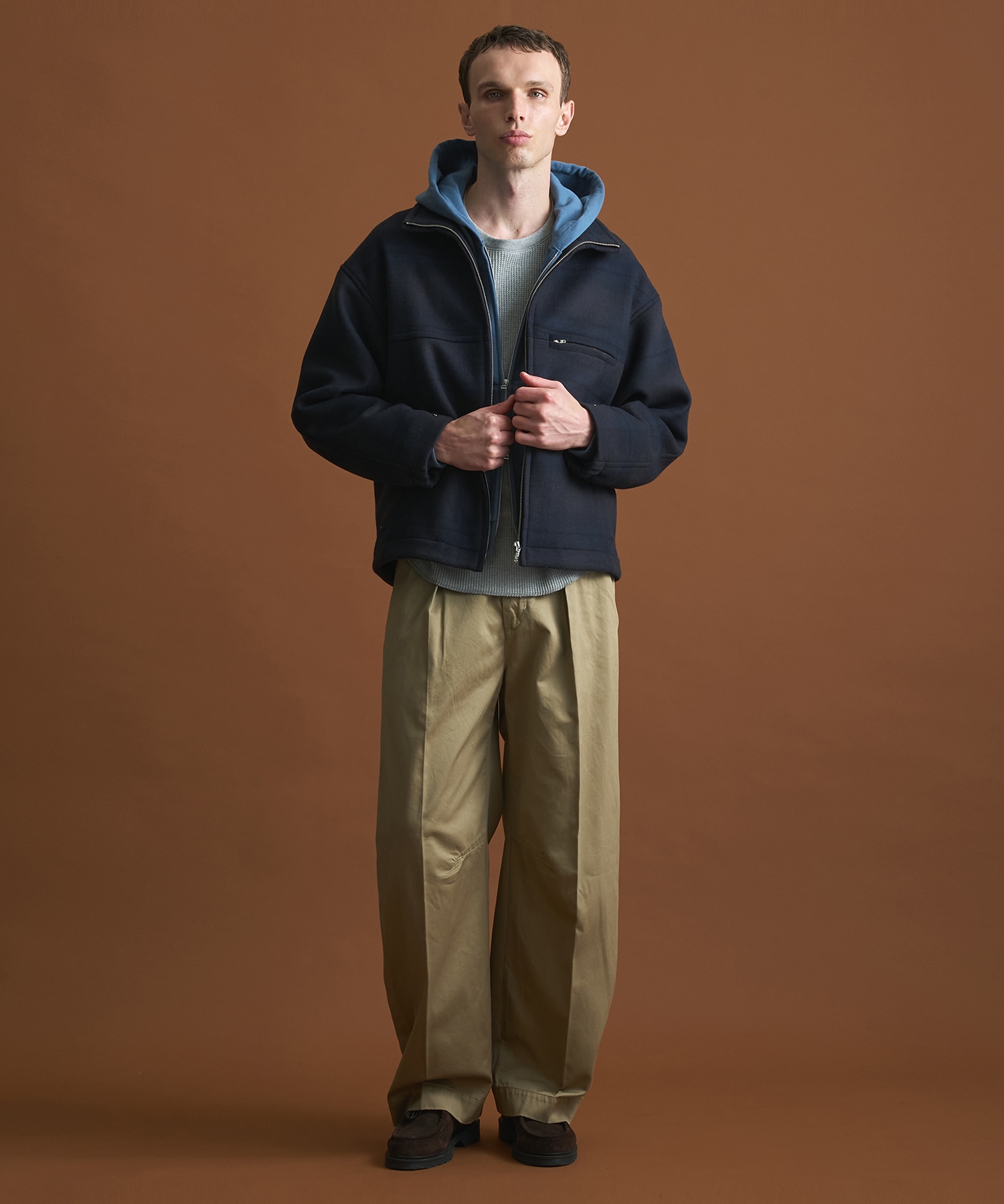 Super140s メルトンスタンドジップブルゾン