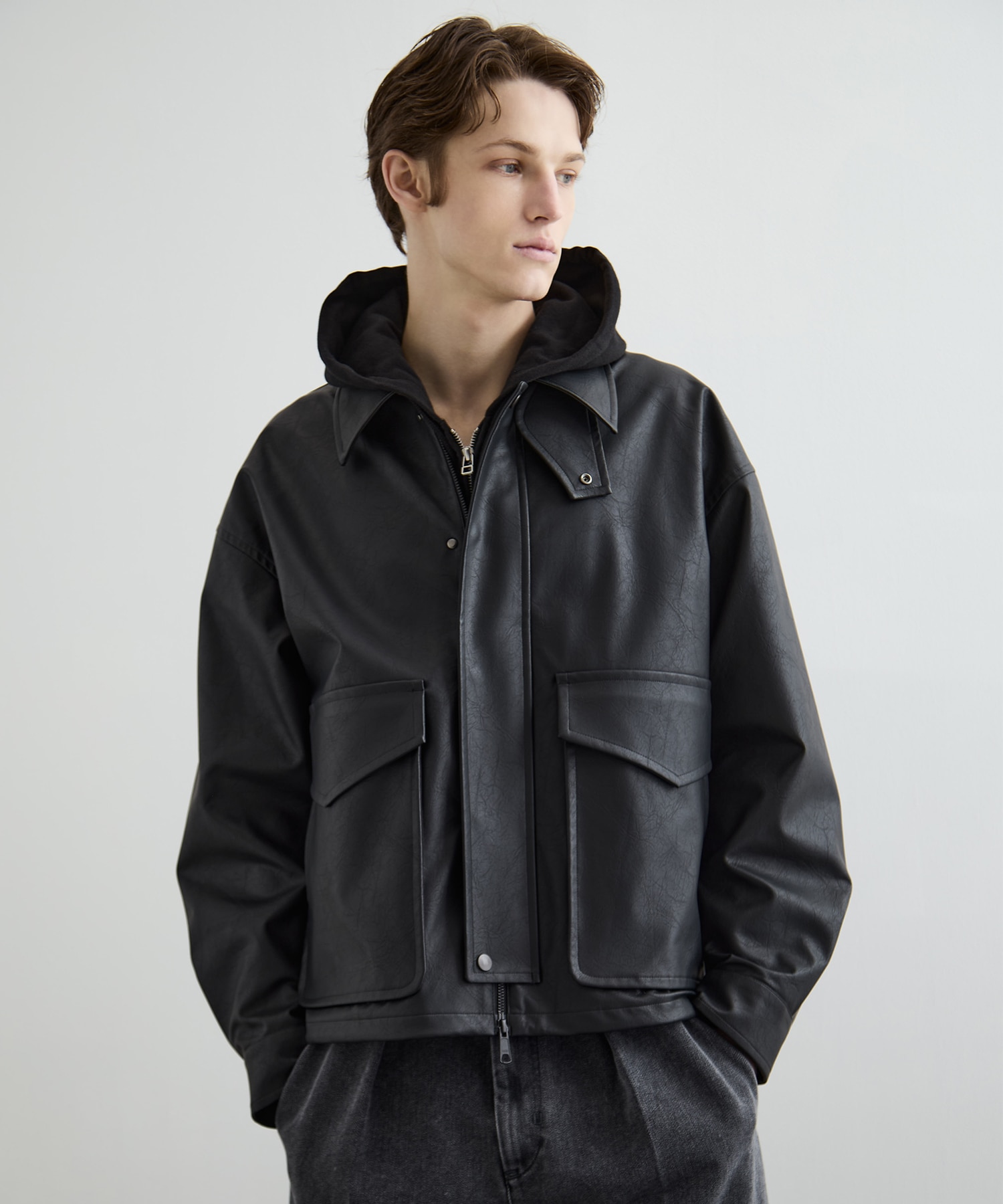 ヴィンテージフェイクレザーブルゾン(1 BLACK): : メンズ｜PUBLIC