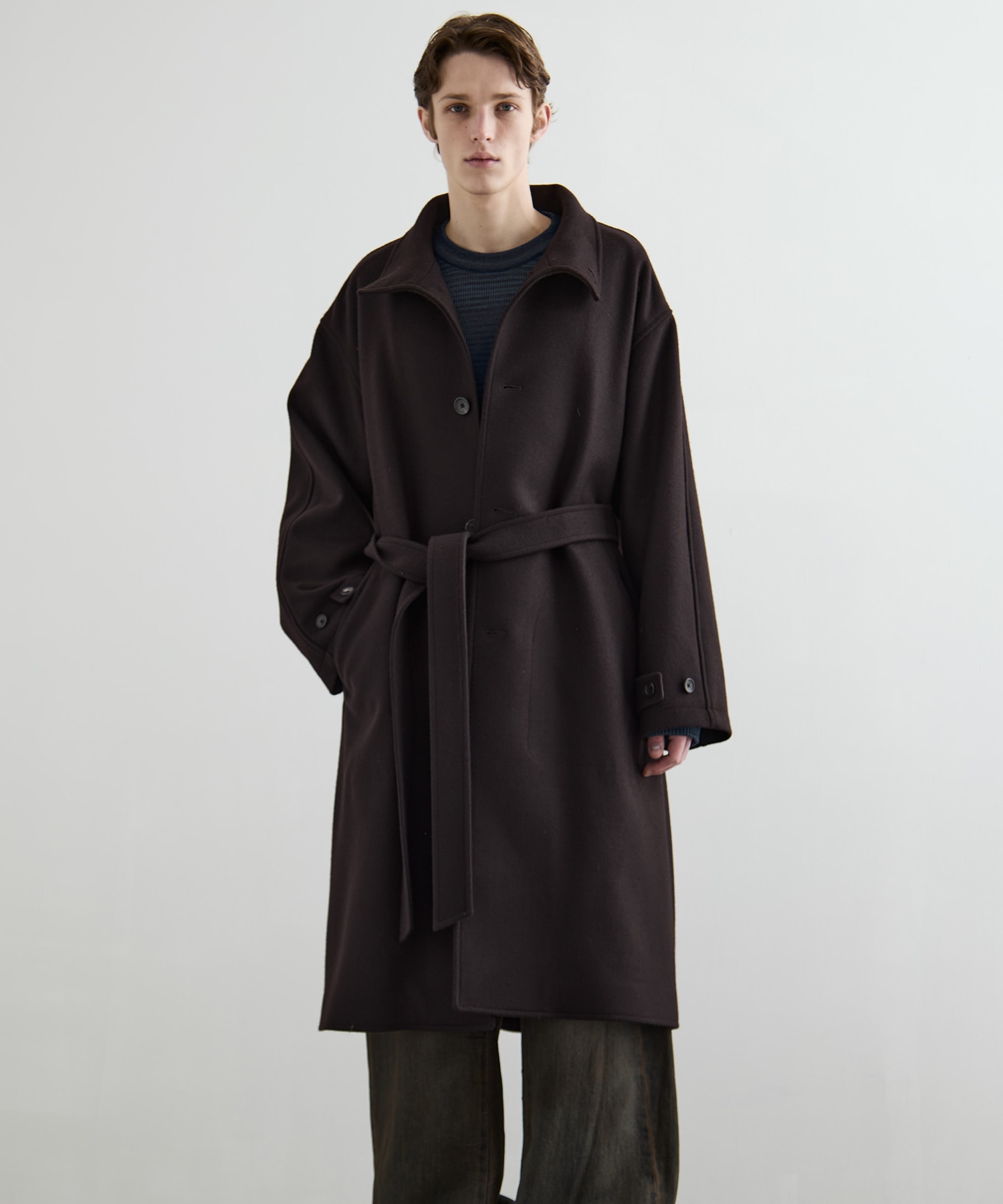Super140sメルトンオーバーサイズスタンドコート(1 DARK GREY