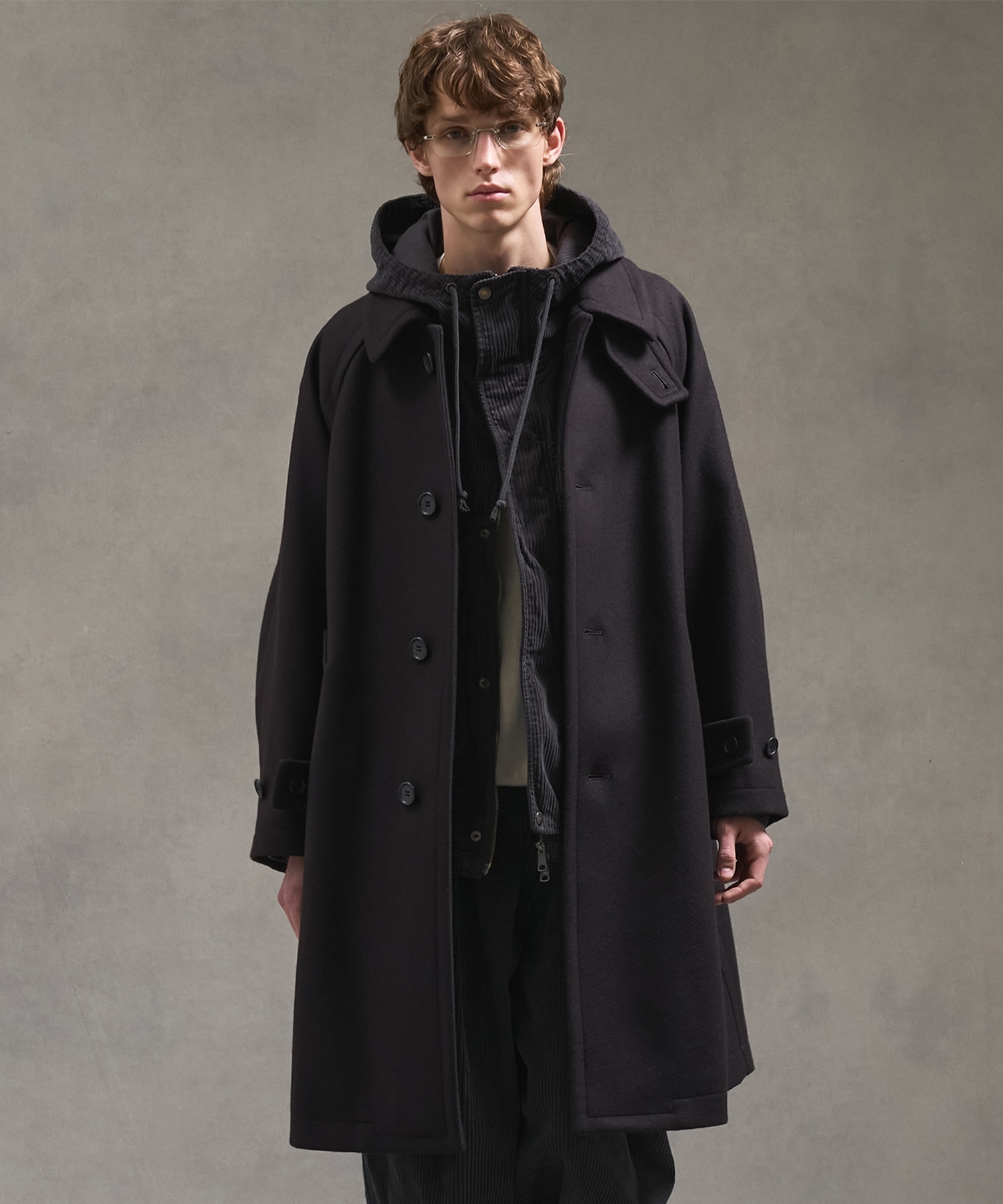 Super140s メルトンオーバーサイズバルカラーコート(1 BLACK