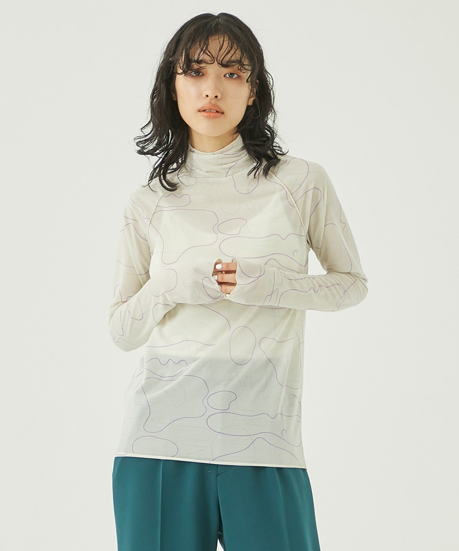 162520001000 DRAWING FREE SHEER TOP WHITE ドローイングシアーTOP