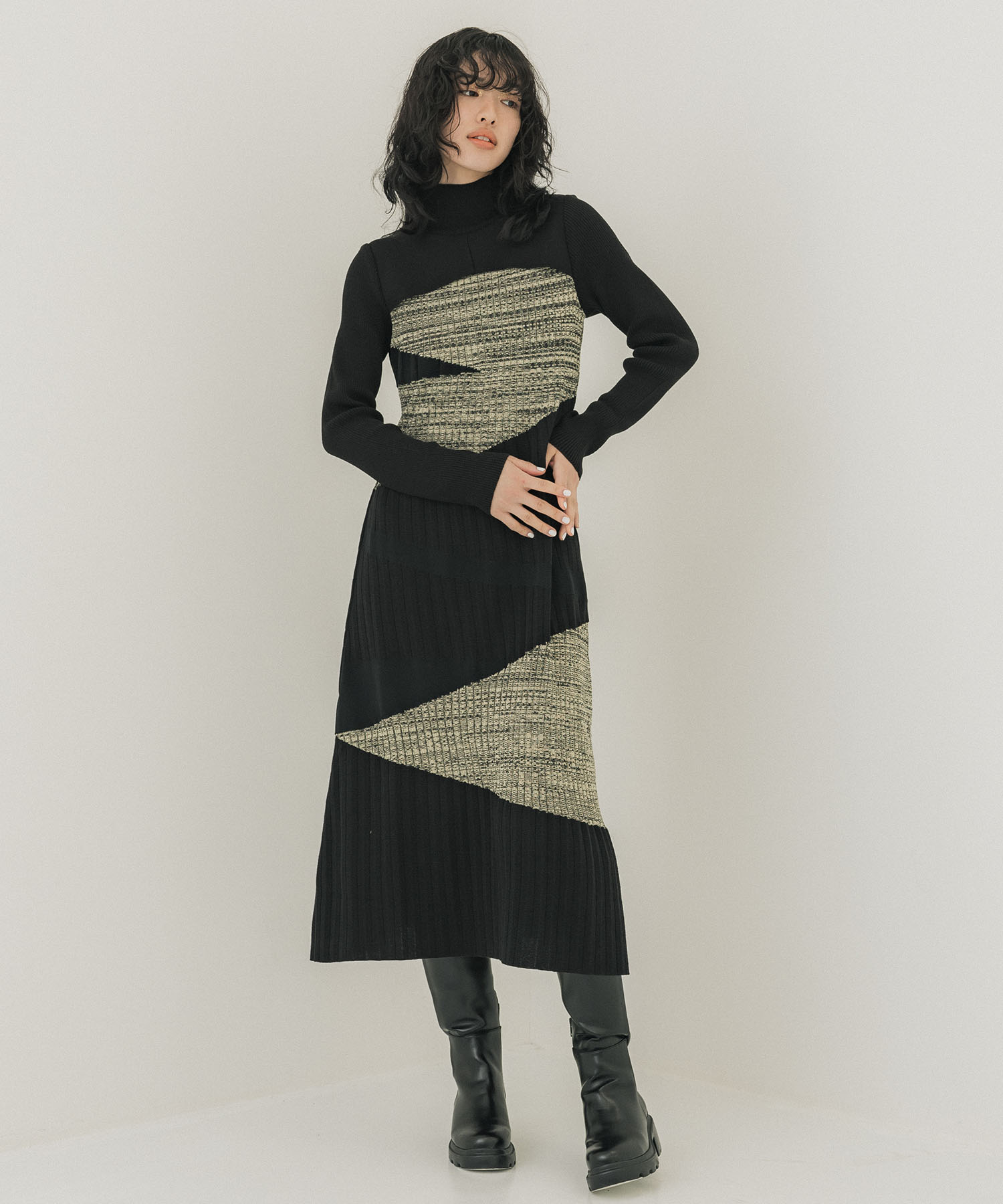 M】BB COLLARED KNIT DRESS ニットワンピ ニットワンピースサイズM 