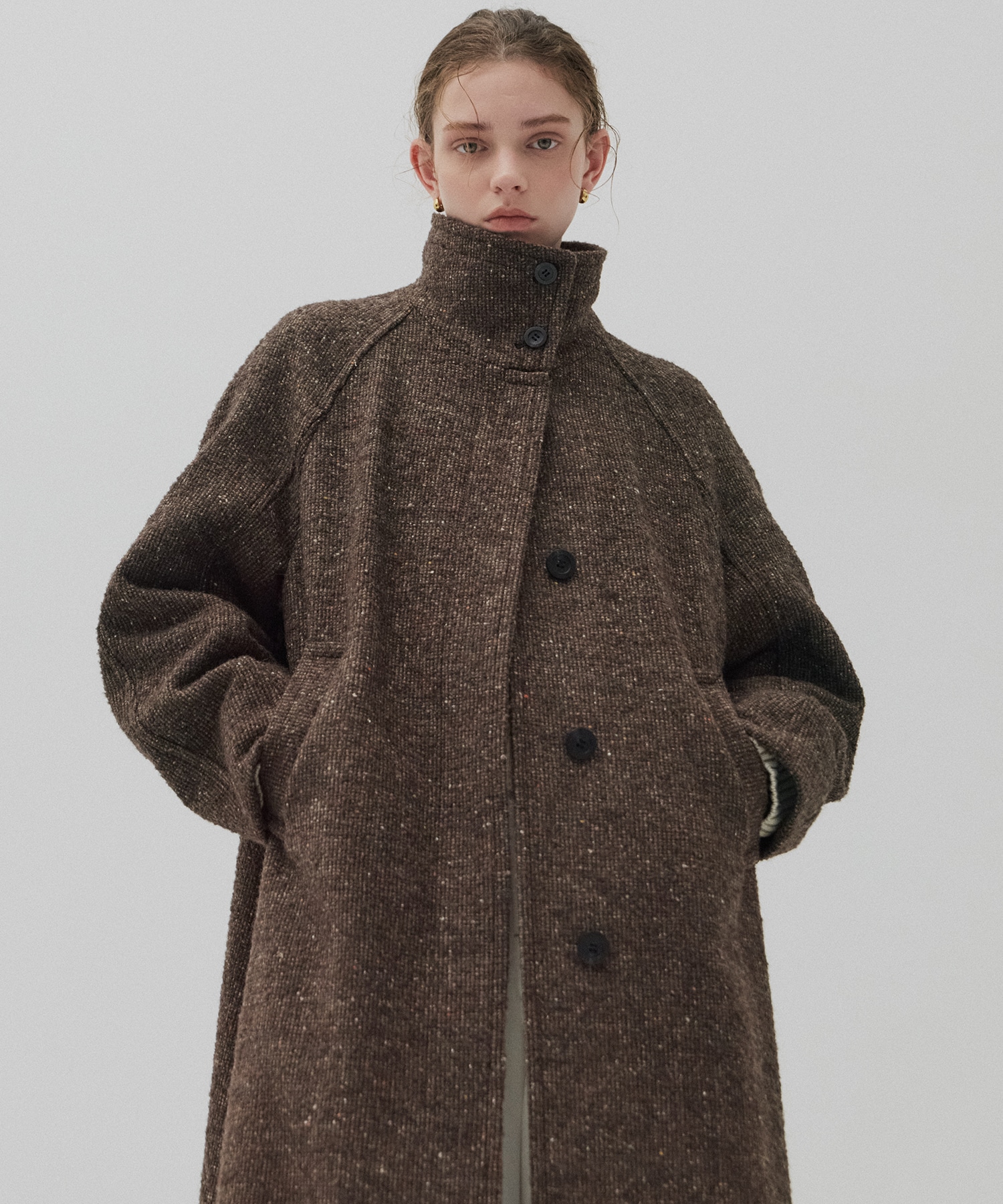 BALENCIAGA 18AW 国内正規品 ウール ツイード ステンカラーコート BALENCIAGA 18AW 国内正規品 ウール ツイード ステンカラーコート