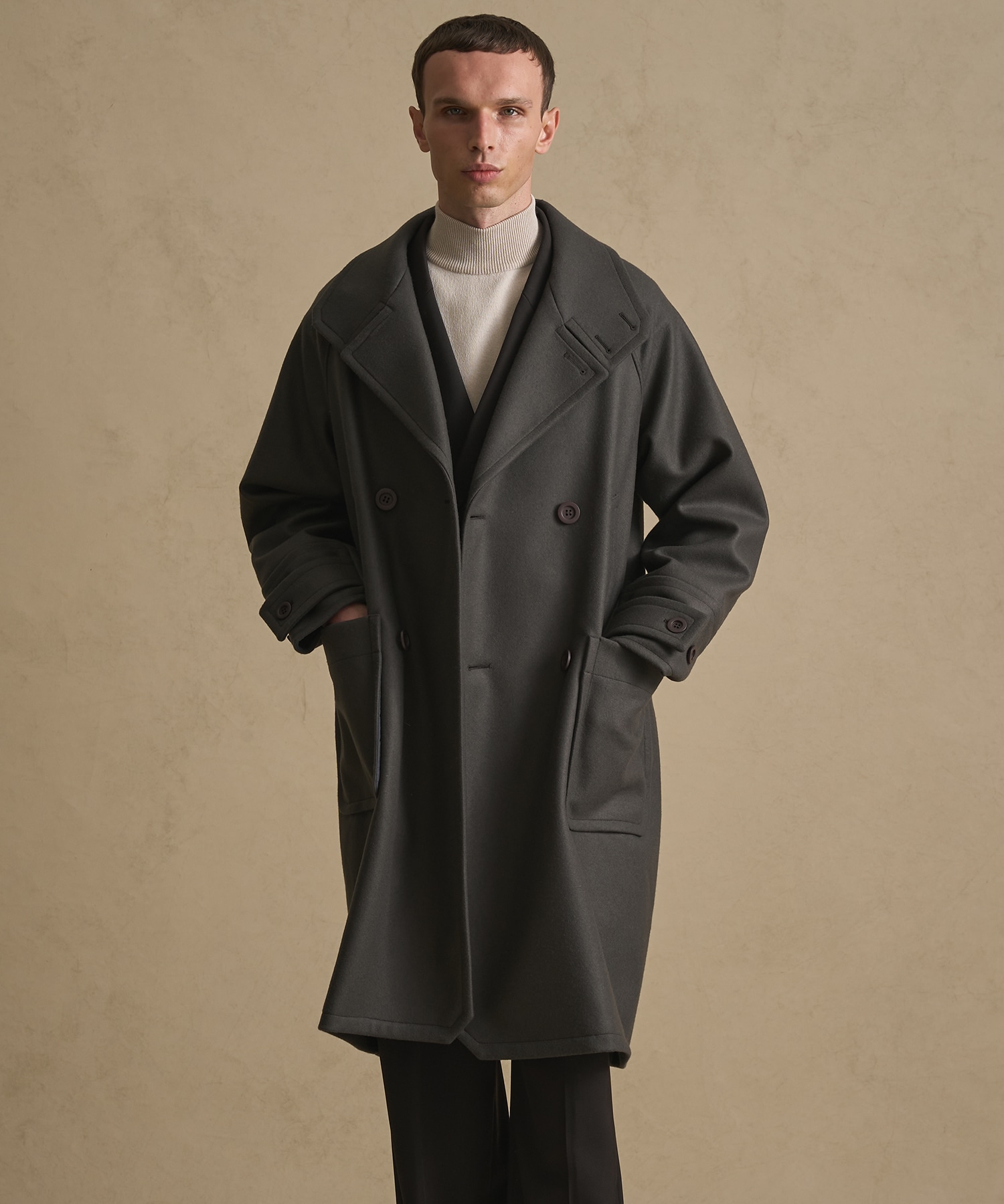 Super140s メルトンラップスタンドPコート(1 DARK GREY): : メンズ