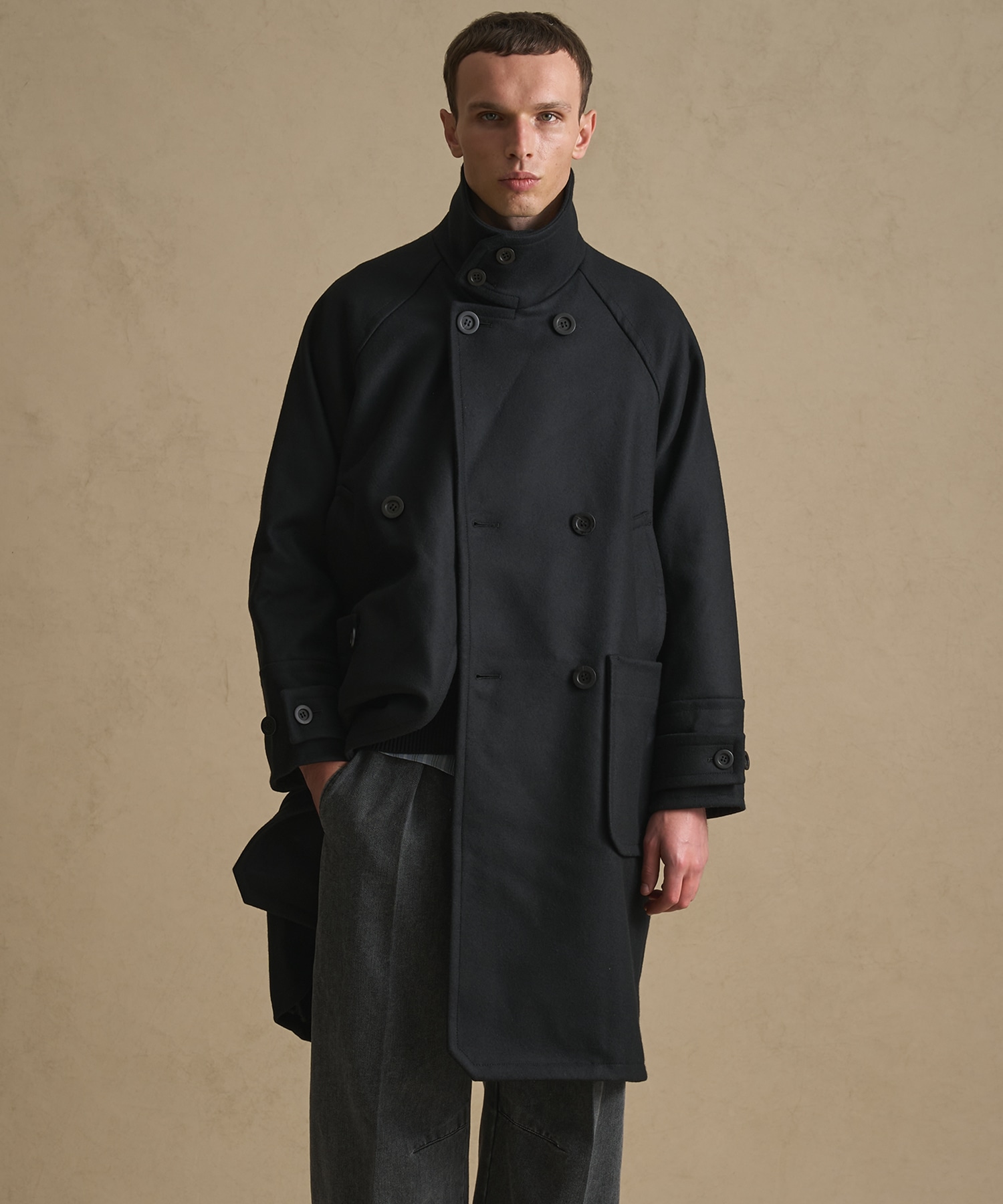 Super140s メルトンラップスタンドＰコート	