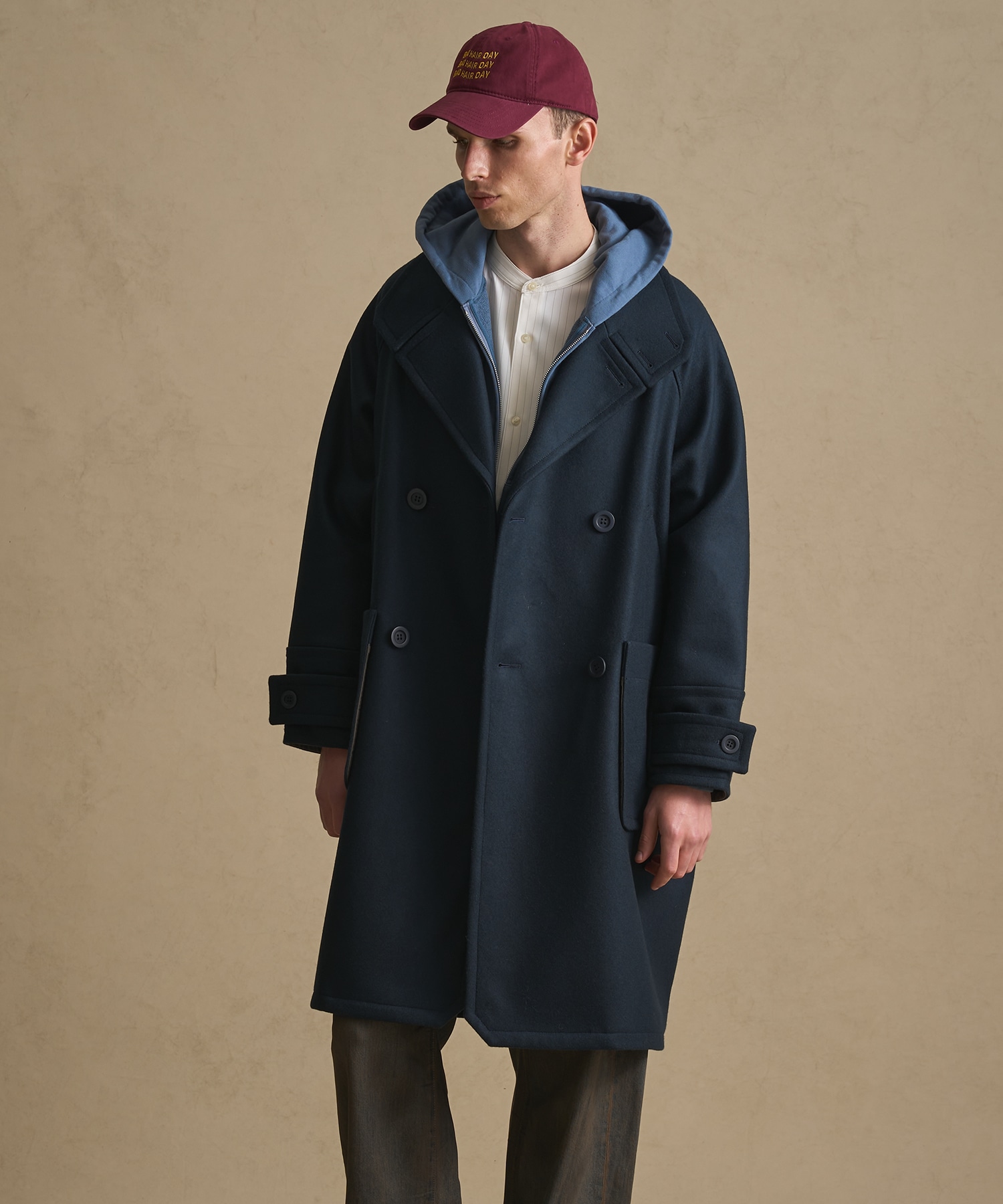 Super140s メルトンラップスタンドＰコート	