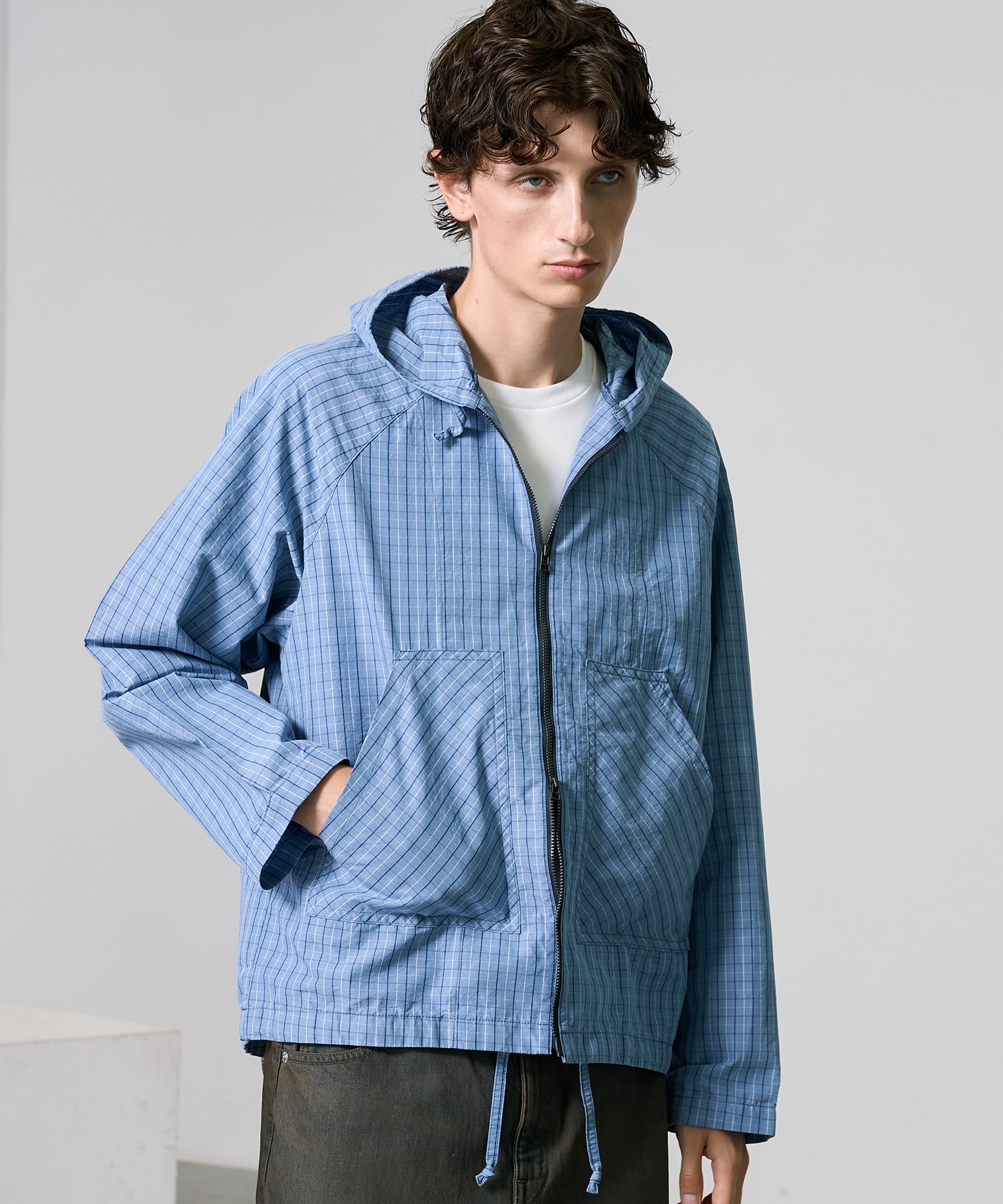 ライトチェックシャツパーカー