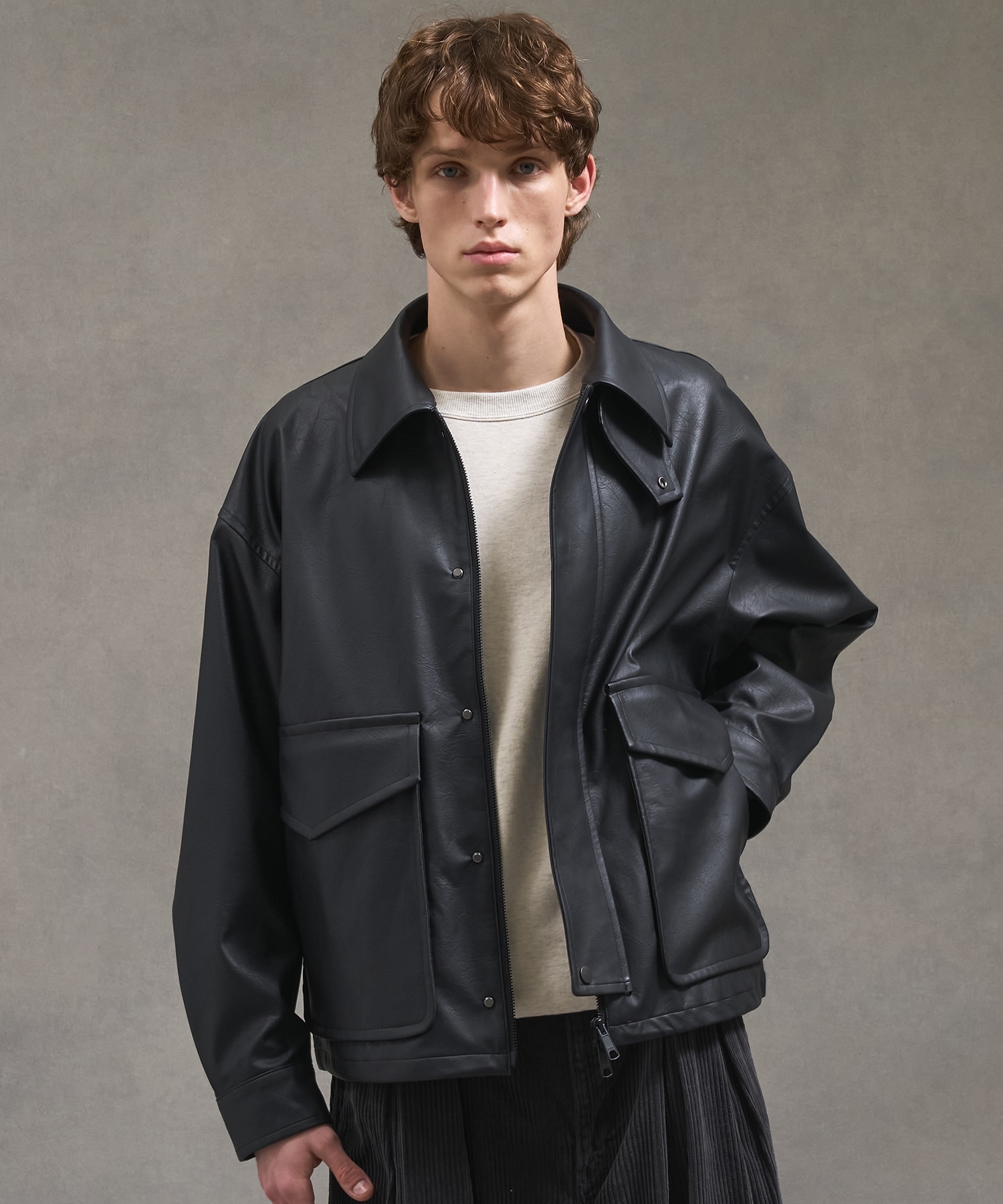 ヴィンテージフェイクレザーブルゾン