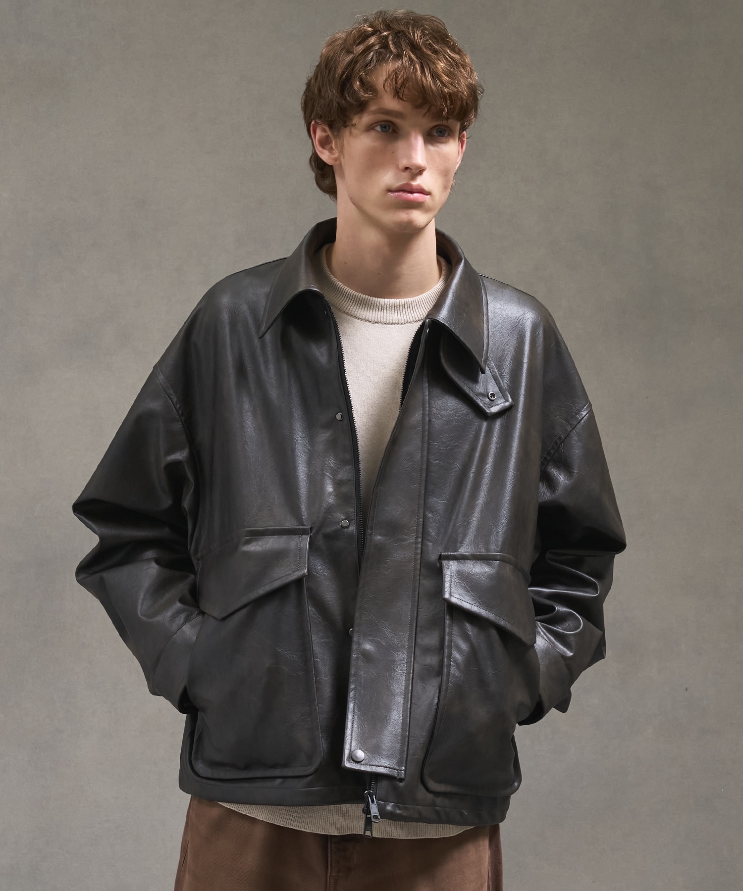 ヴィンテージフェイクレザーブルゾン