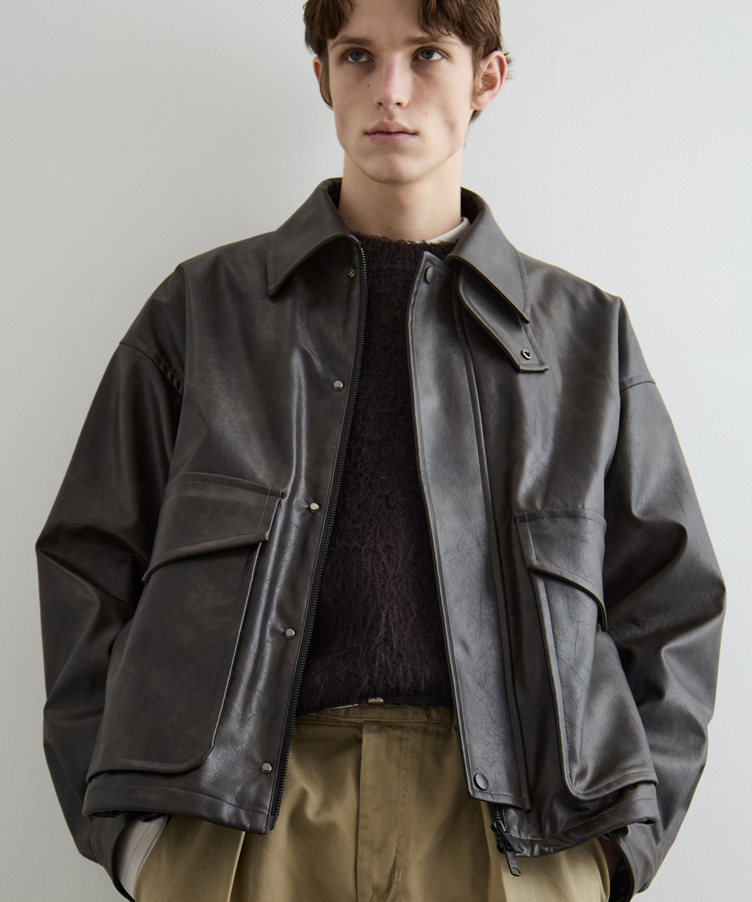 ヴィンテージフェイクレザーブルゾン