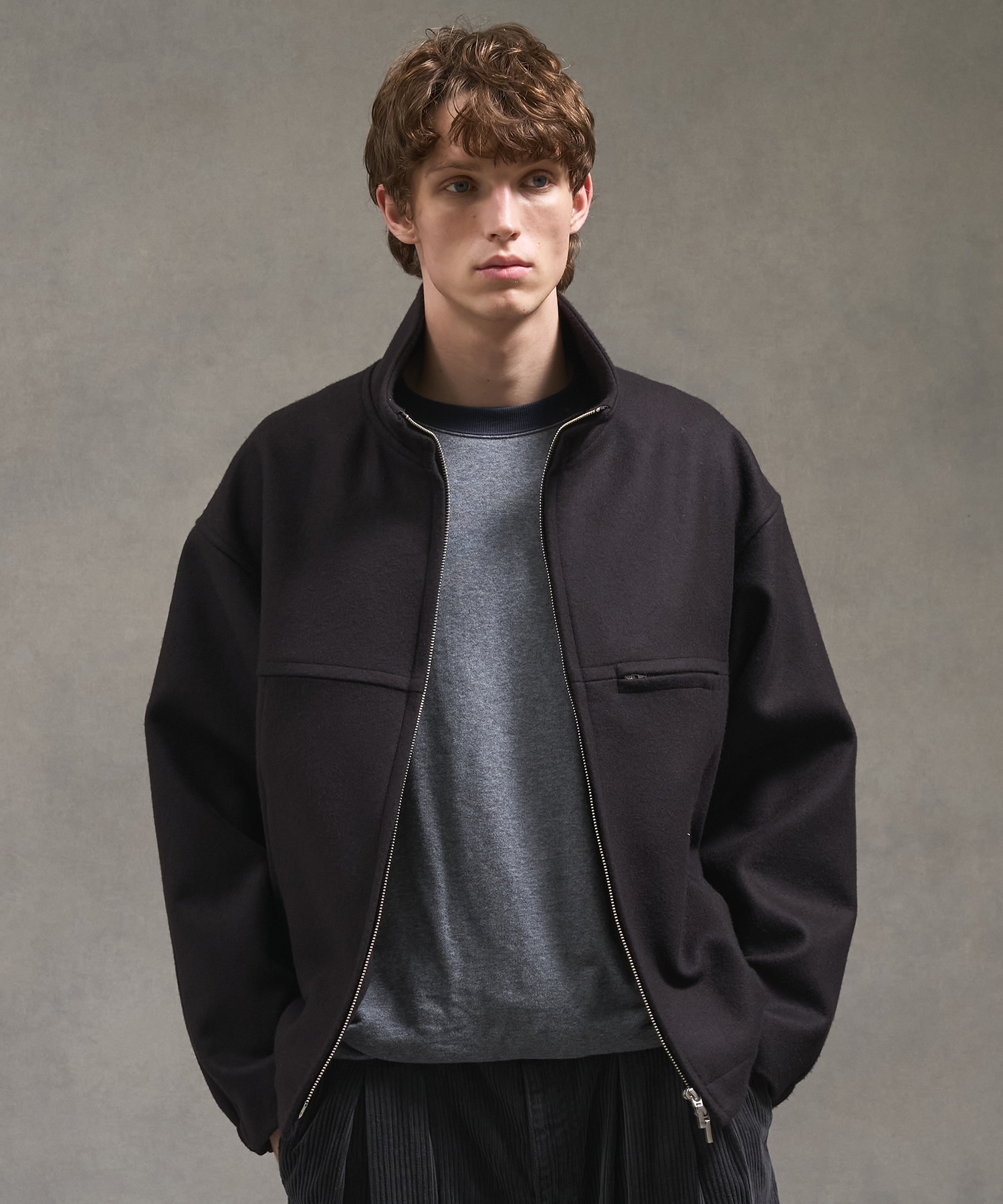 Super140s メルトンスタンドジップブルゾン