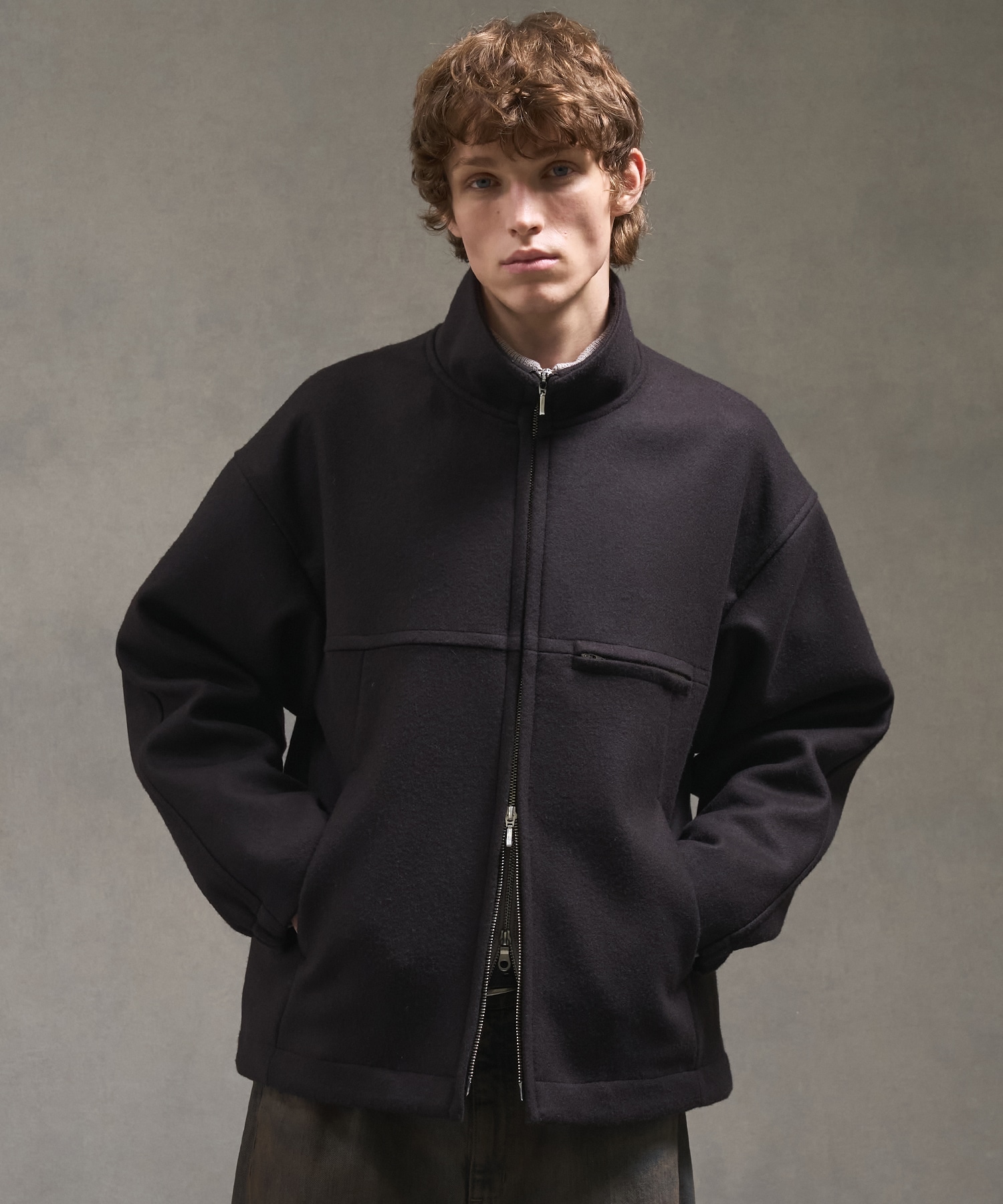 Super140s メルトンスタンドジップブルゾン