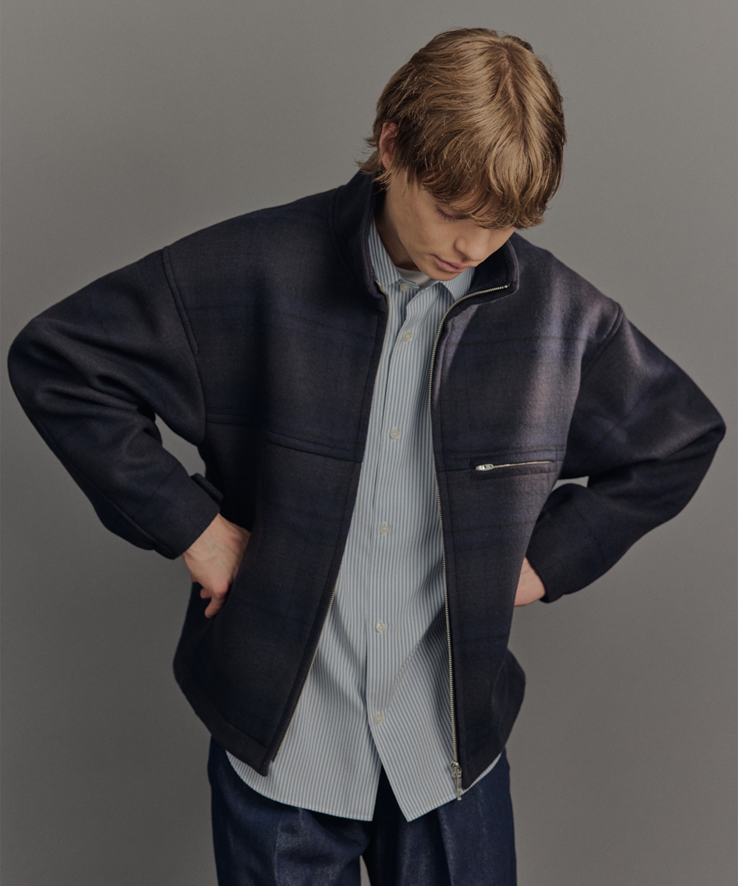 Super140s メルトンスタンドジップブルゾン(1 CHECK): : メンズ