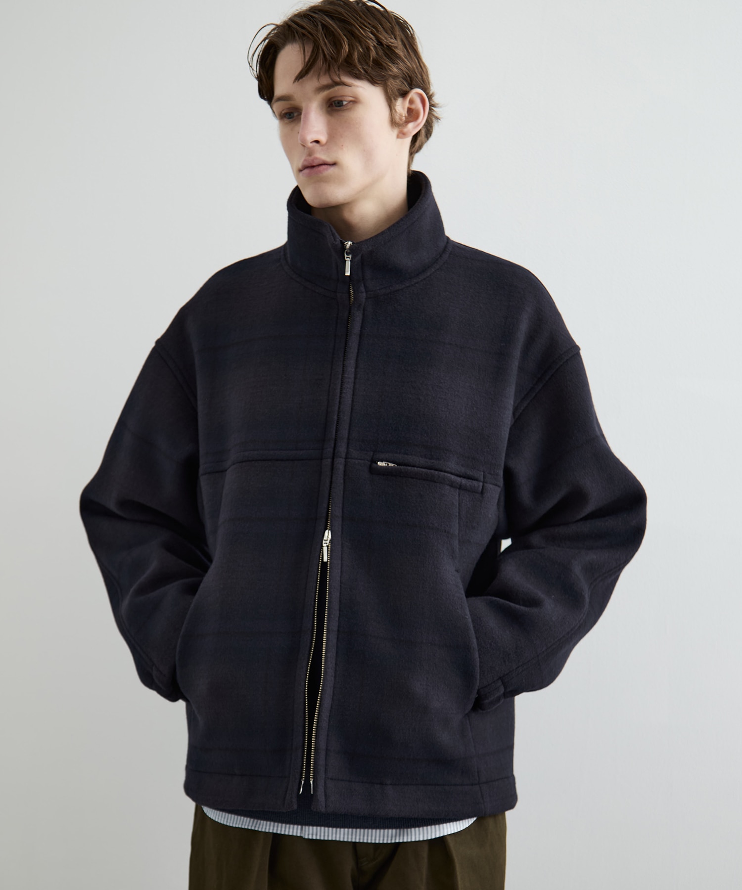 Super140s メルトンスタンドジップブルゾン