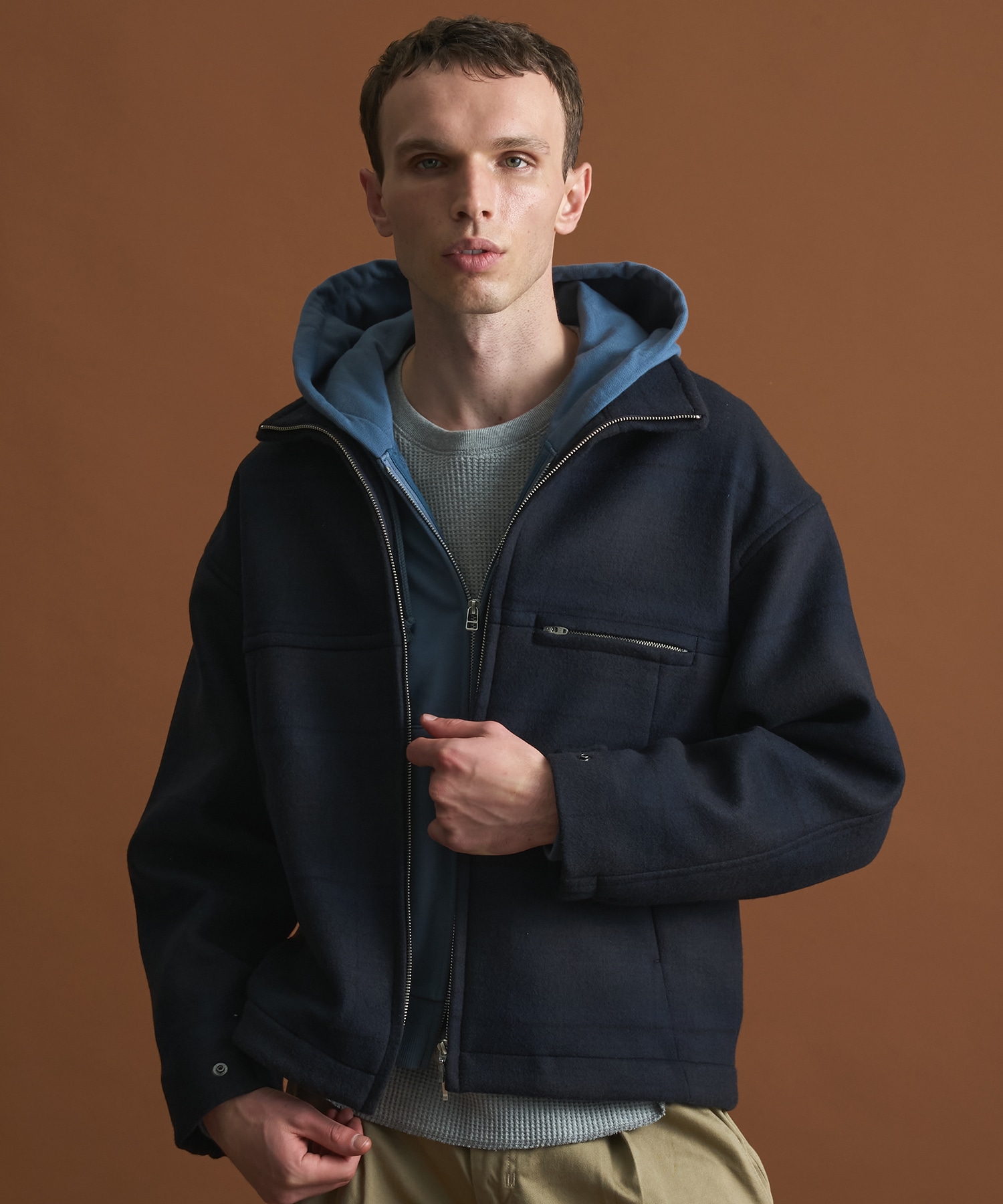 Super140s メルトンスタンドジップブルゾン