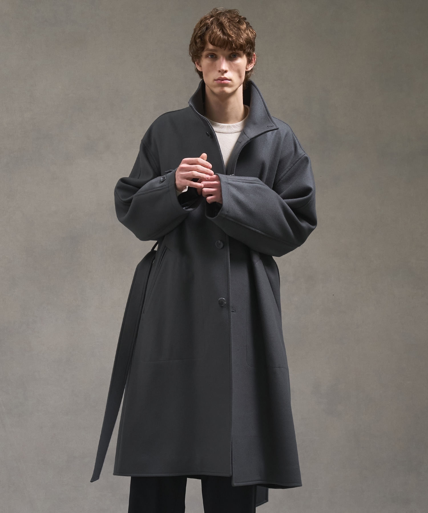Super140sメルトンオーバーサイズスタンドコート(1 DARK GREY