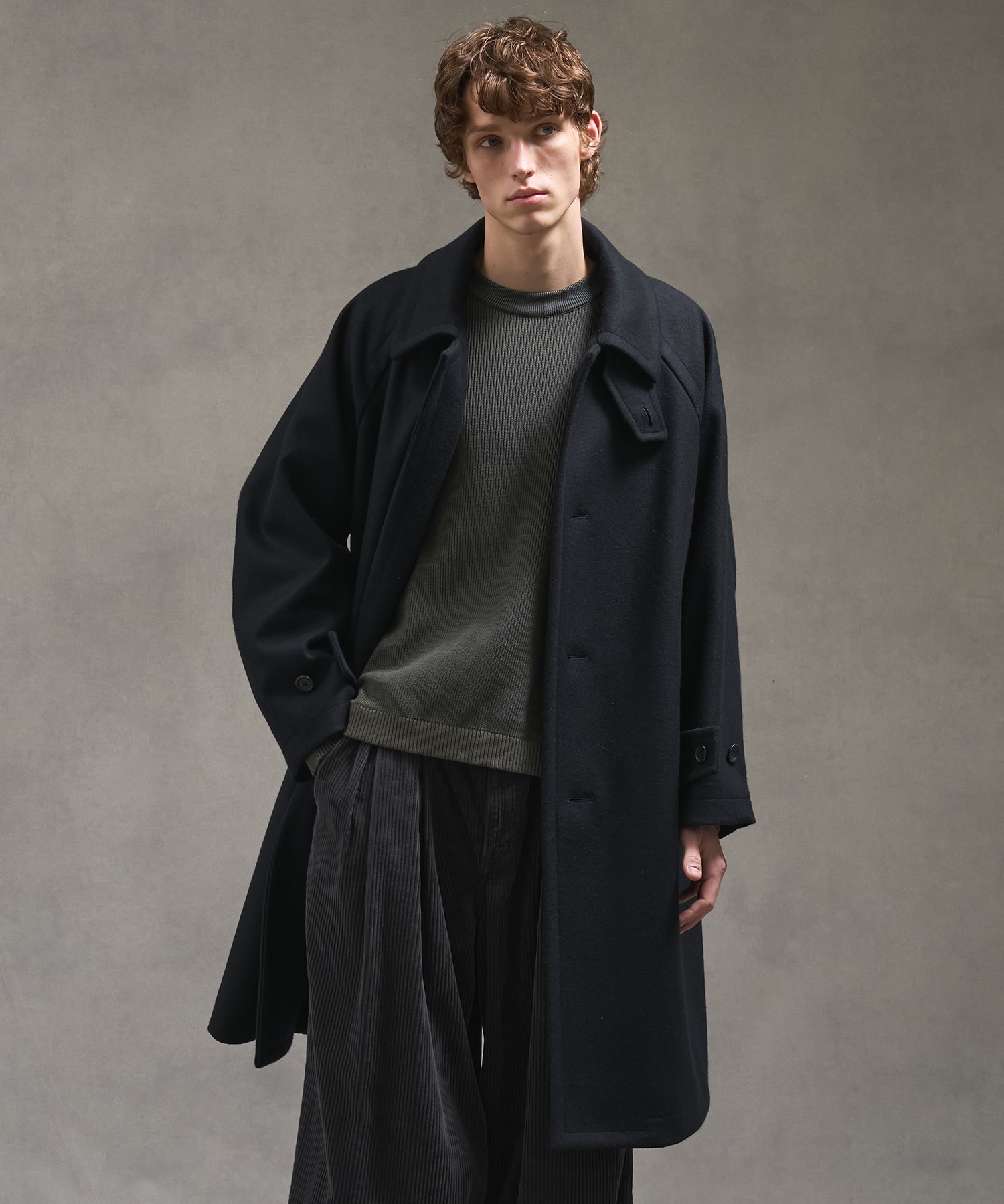 Super140s メルトンオーバーサイズバルカラーコート(1 BLACK