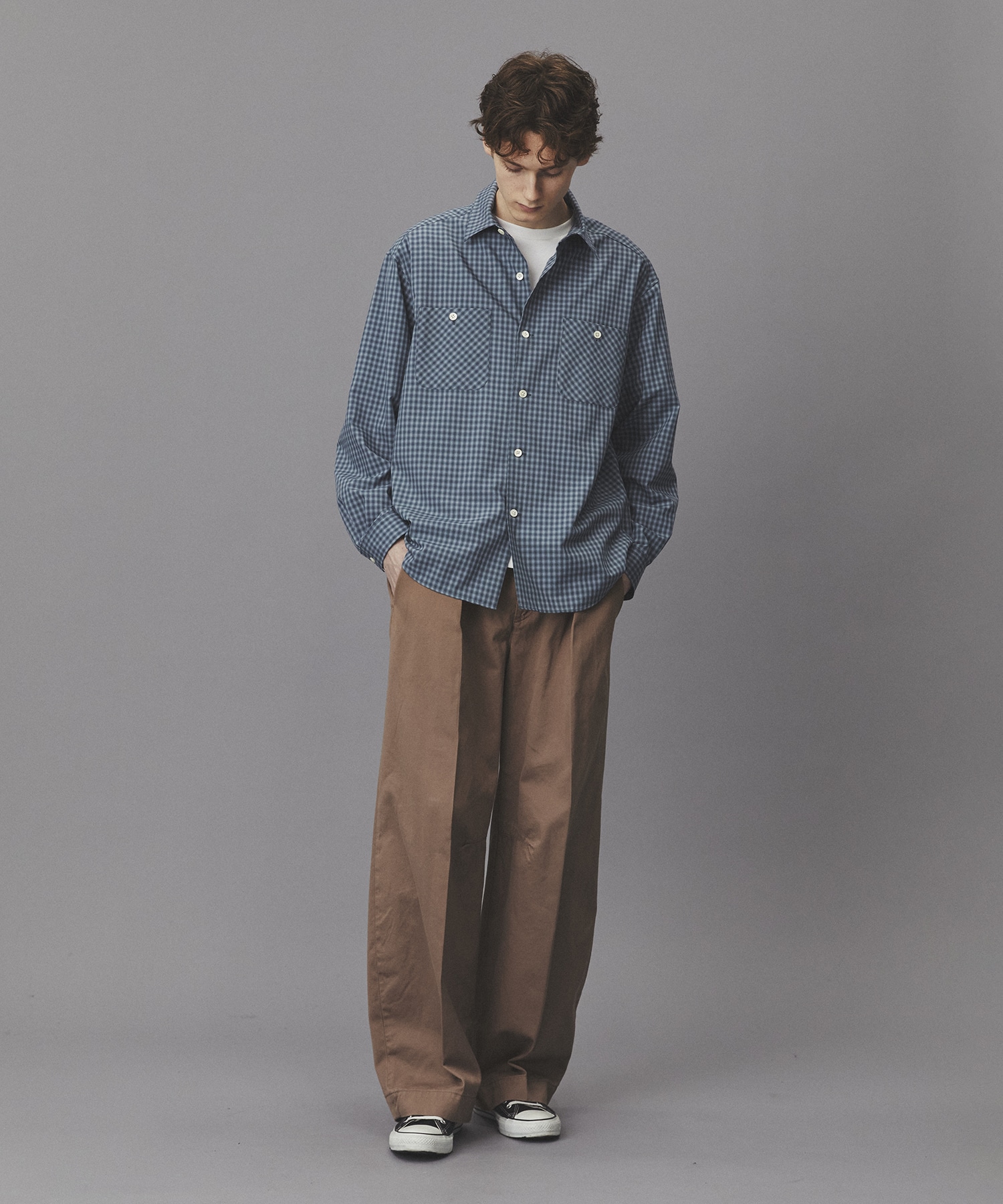 オンブレチェックレーヨンシャツ