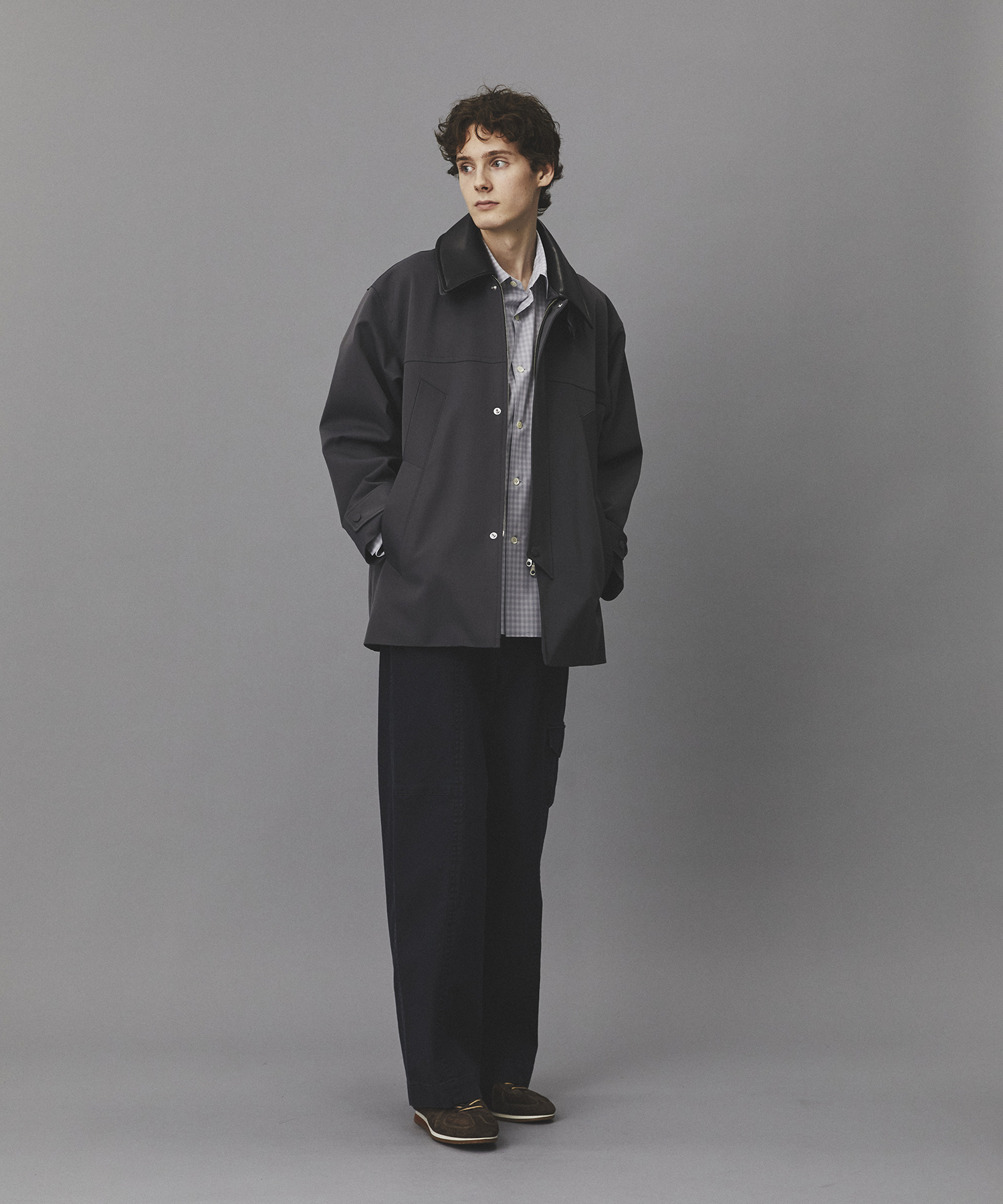 2WAYレザーカラーハーフコート