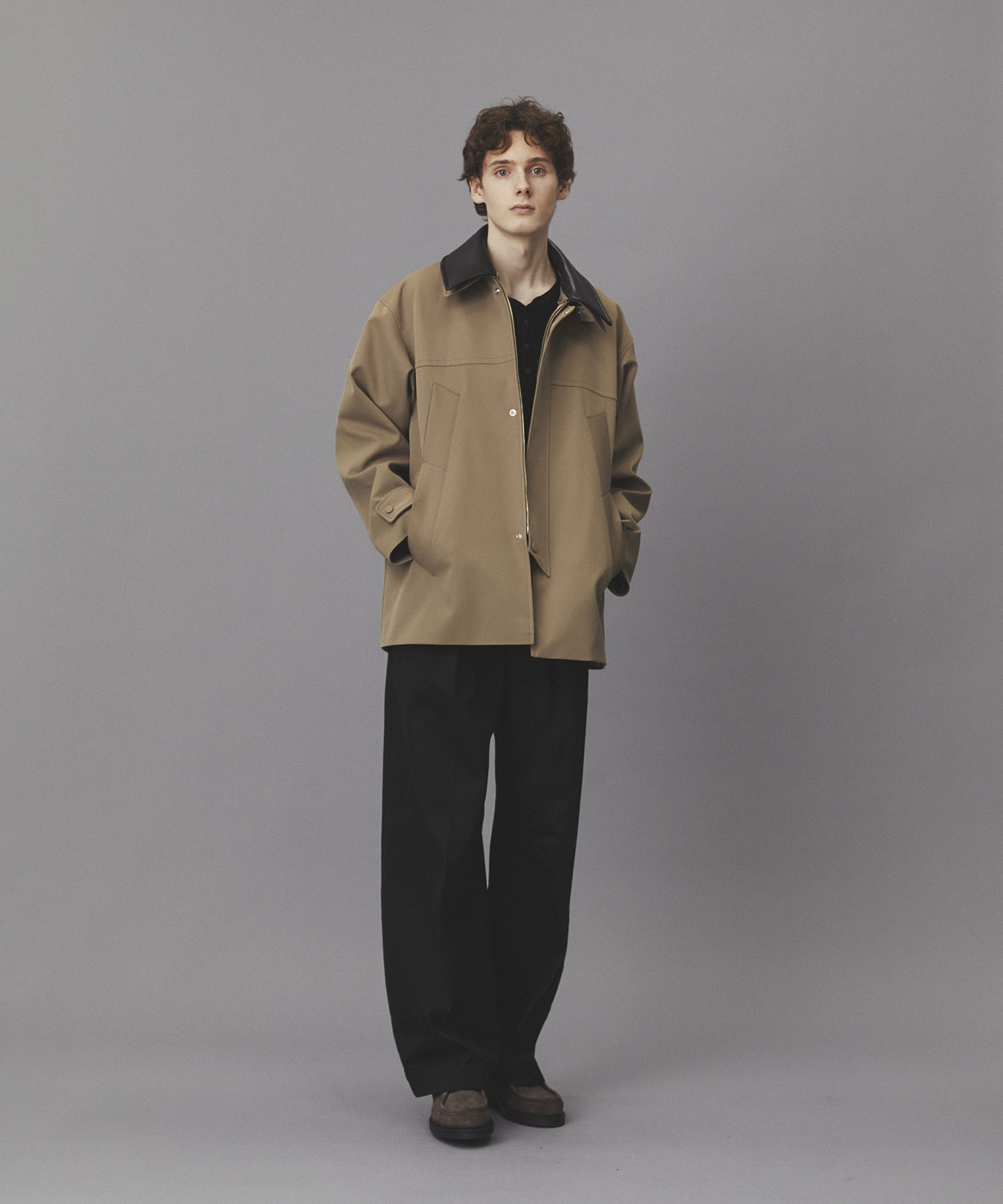 2WAYレザーカラーハーフコート