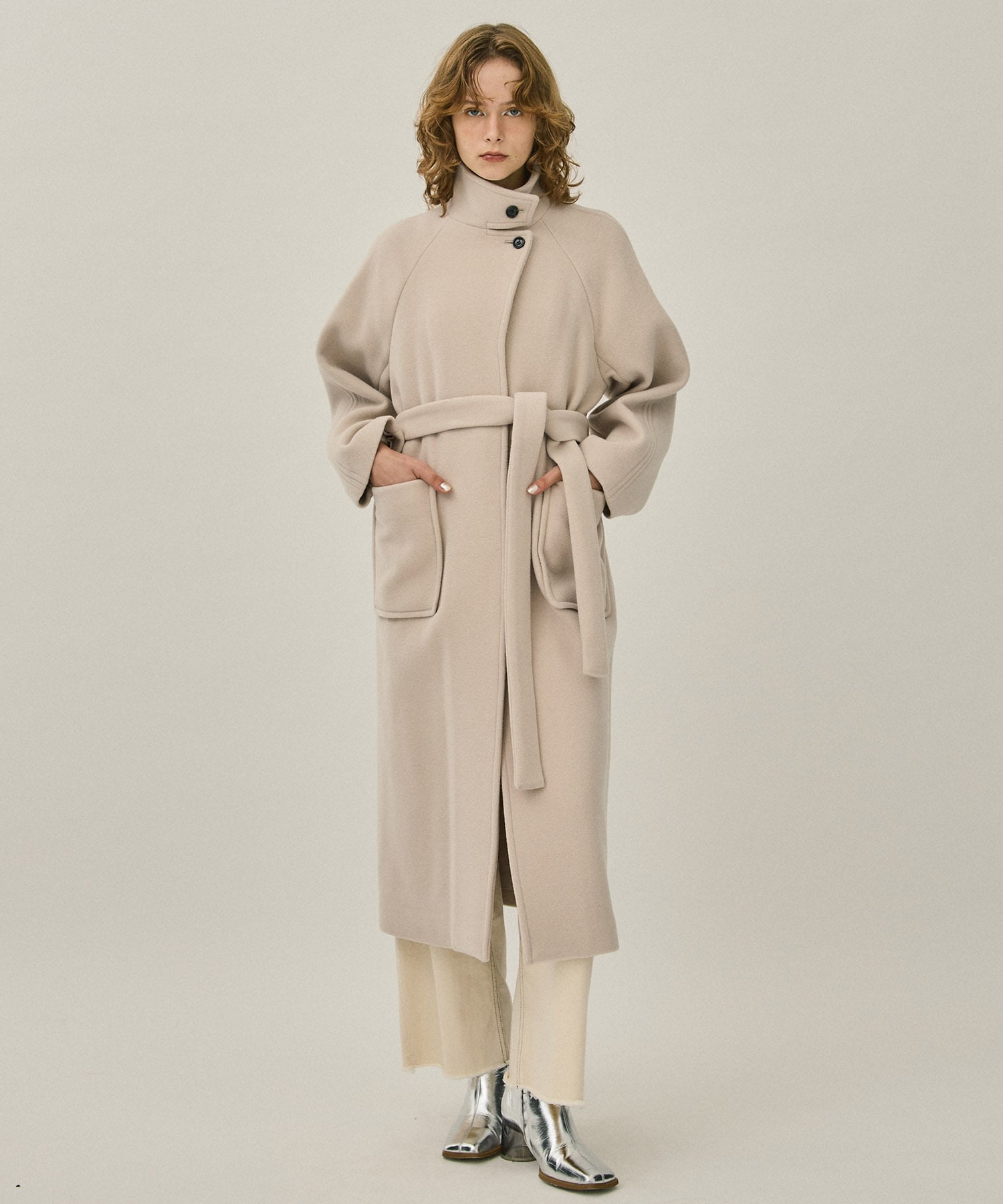 1 162551001066 COAT IVORY S140 S140ダブルベロアスタンドコート