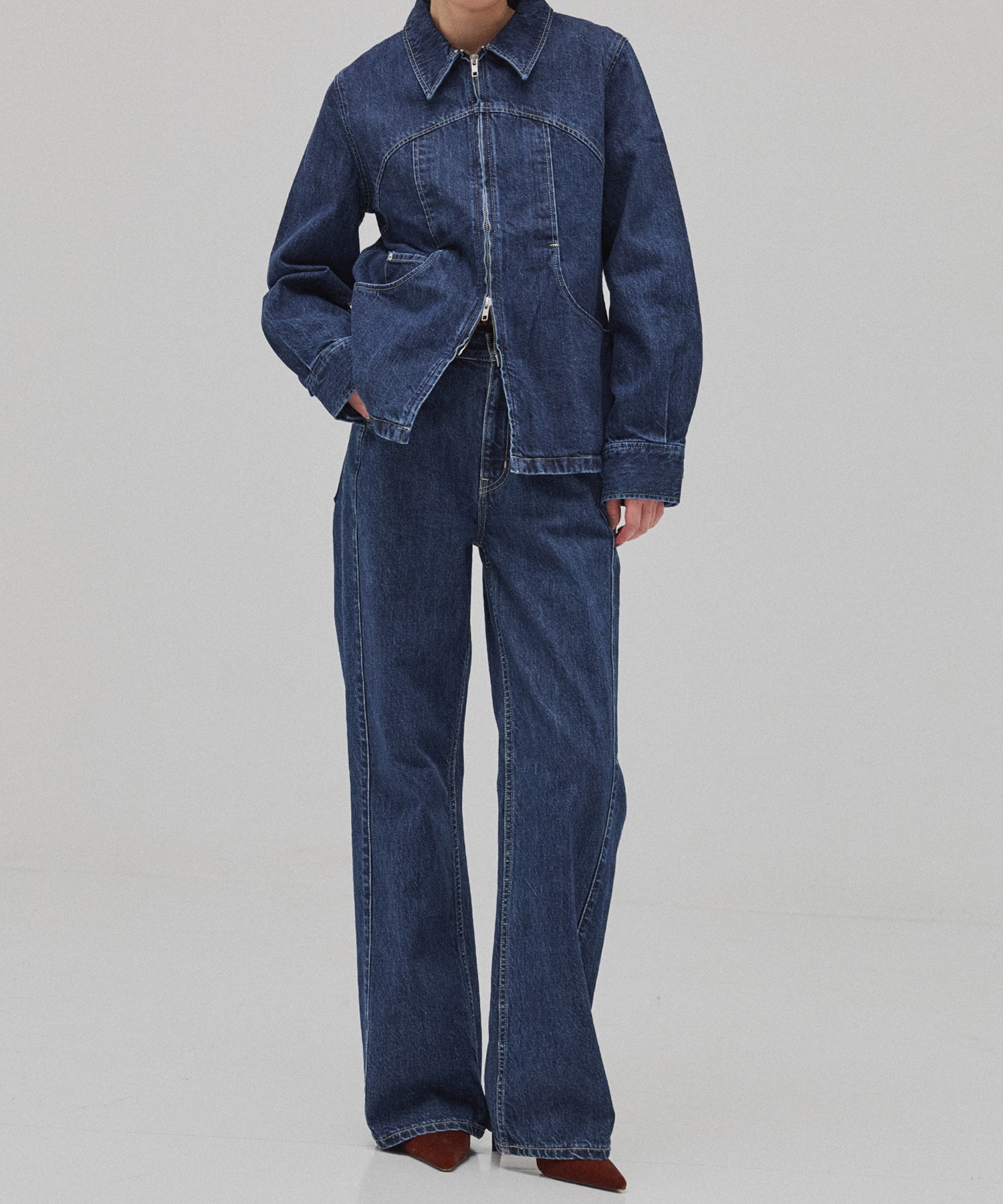 FRONT ZIP DENIM BLUZON