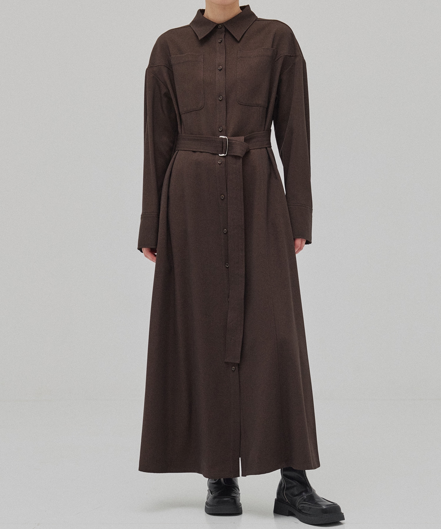 カラーステッチシャツワンピース