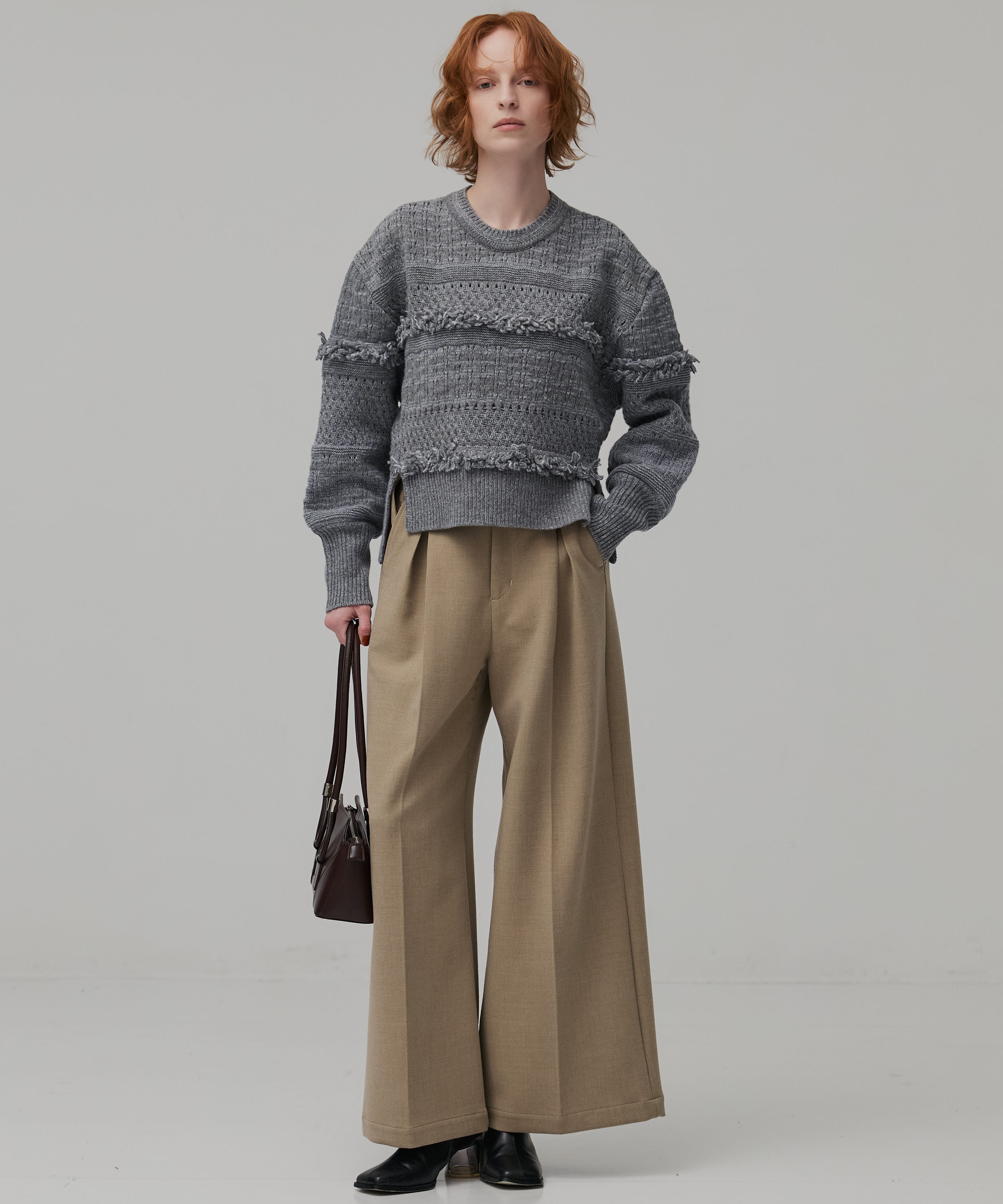 ウールバスケットフリンジニット