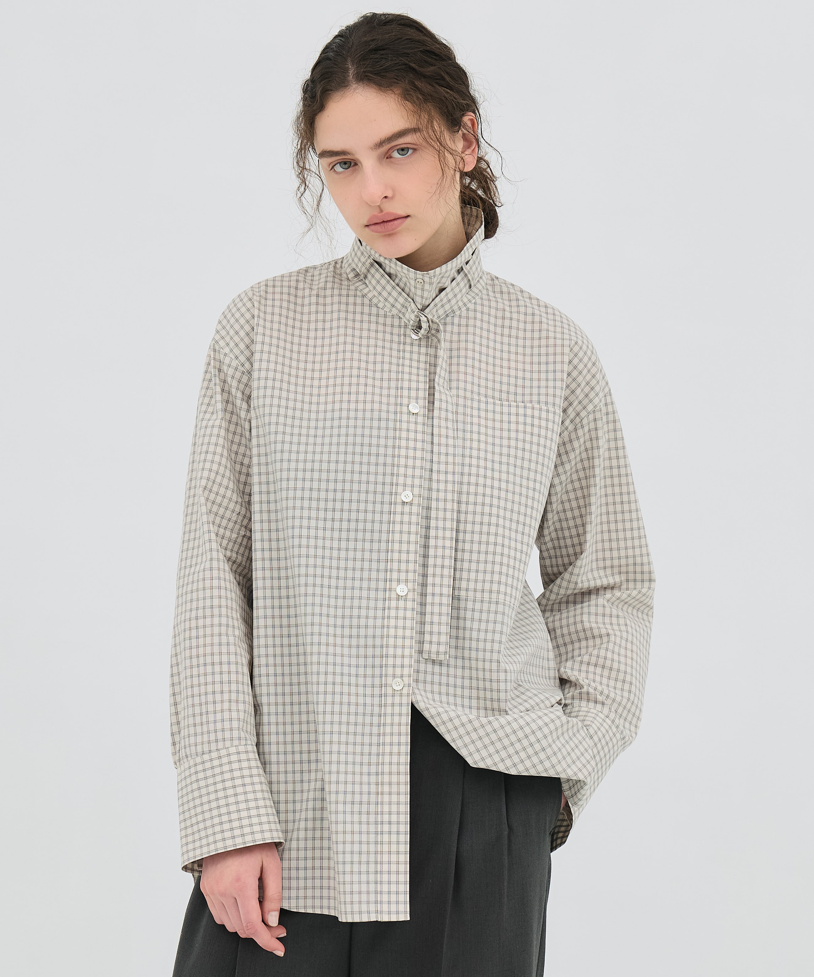 ミニチェックスタンドカラーシャツ