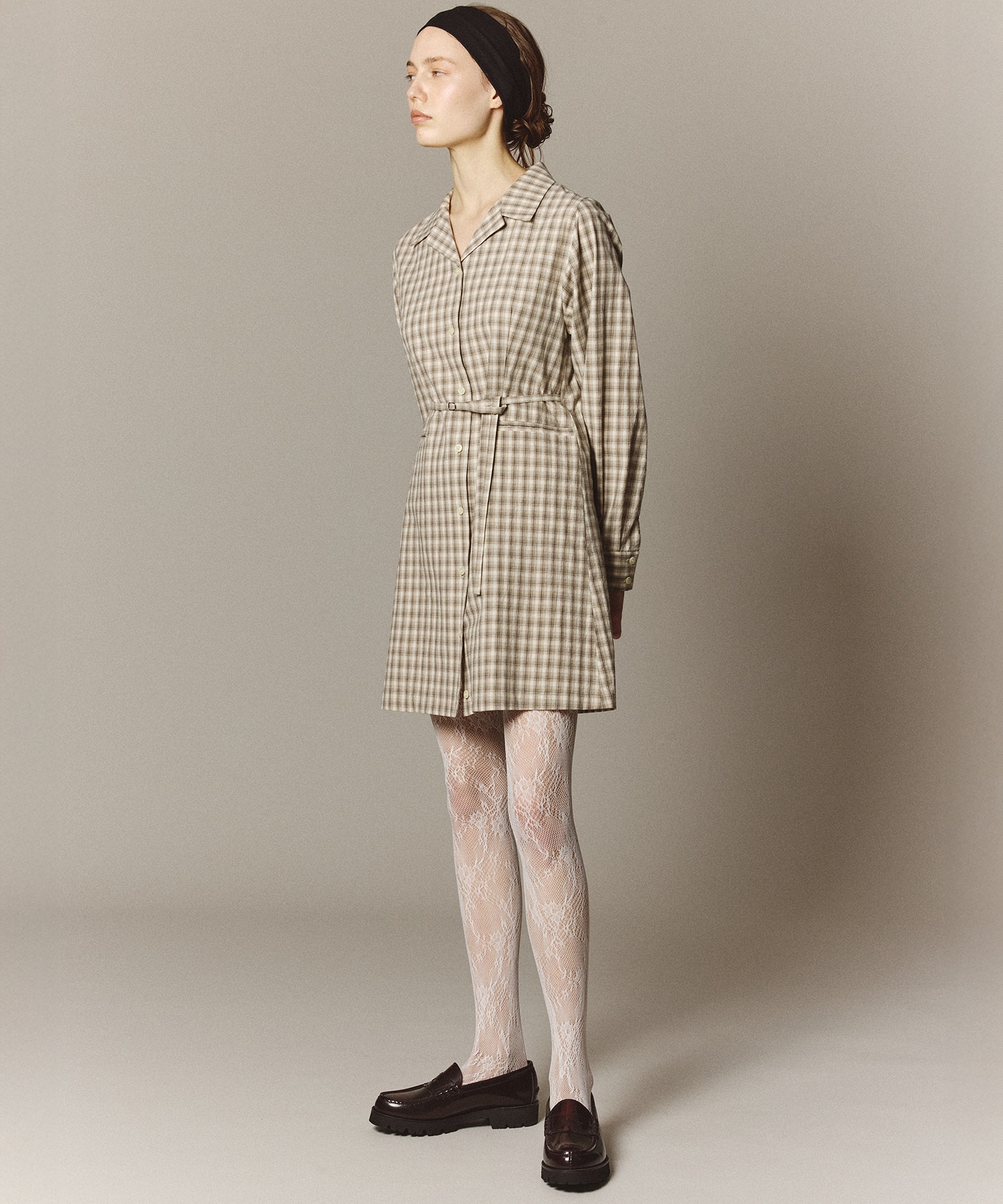 オープンカラーミニシャツワンピ