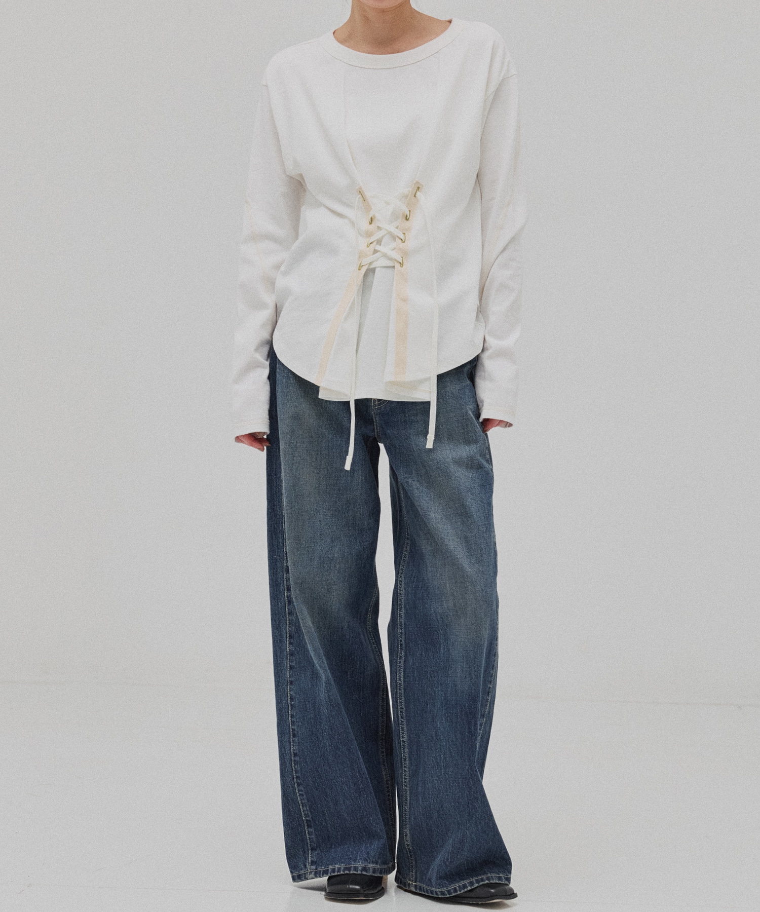 コットンレースアップTOP