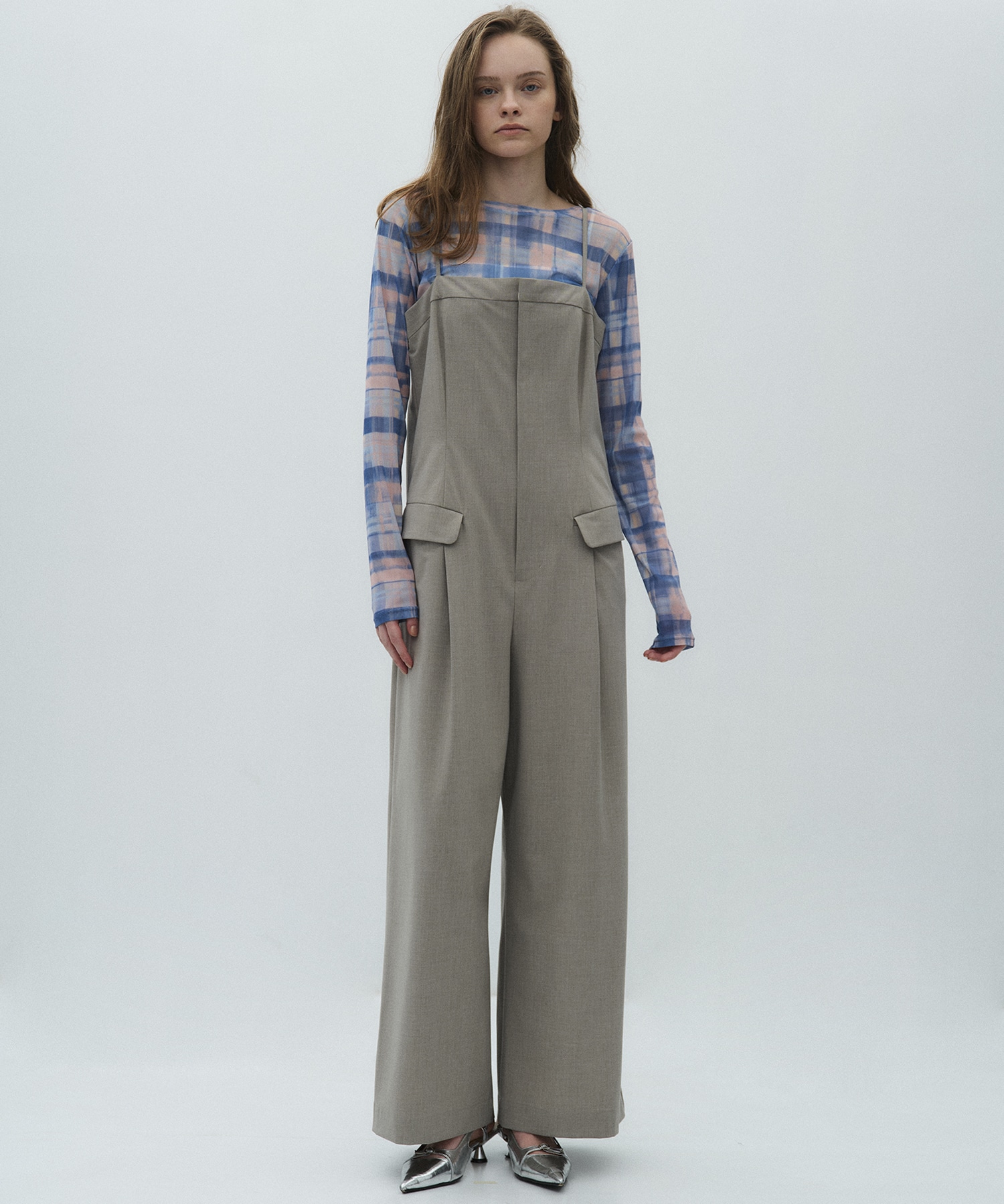 ペイントプリントチェックトップス