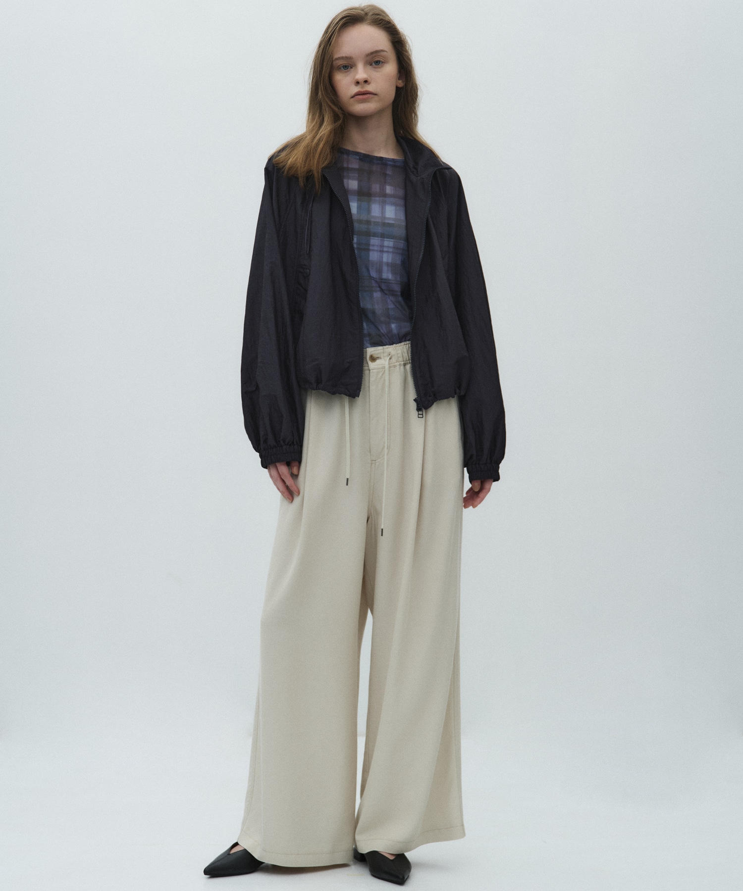 ペイントプリントチェックトップス