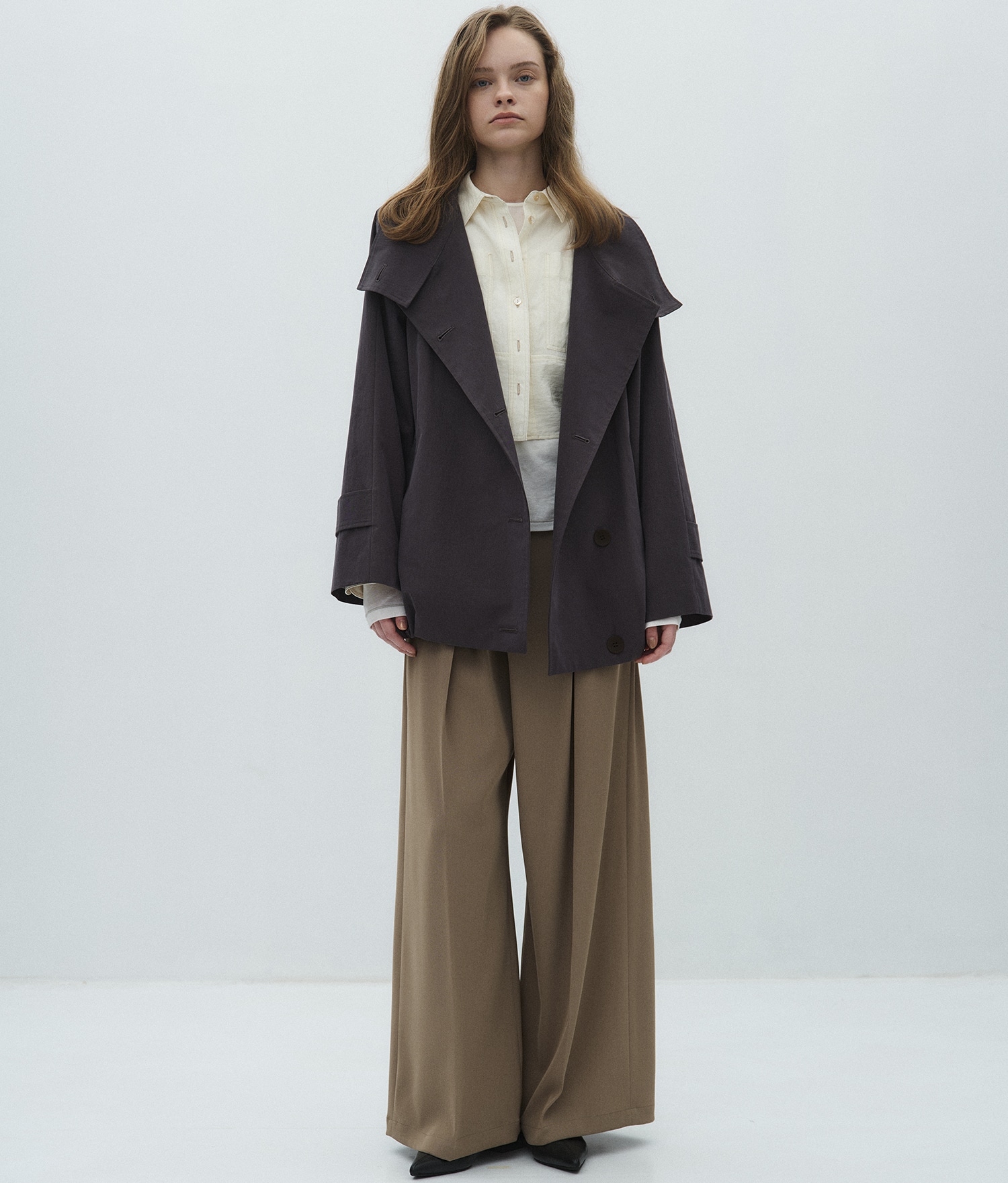 ファンネルネックショートトレンチコート