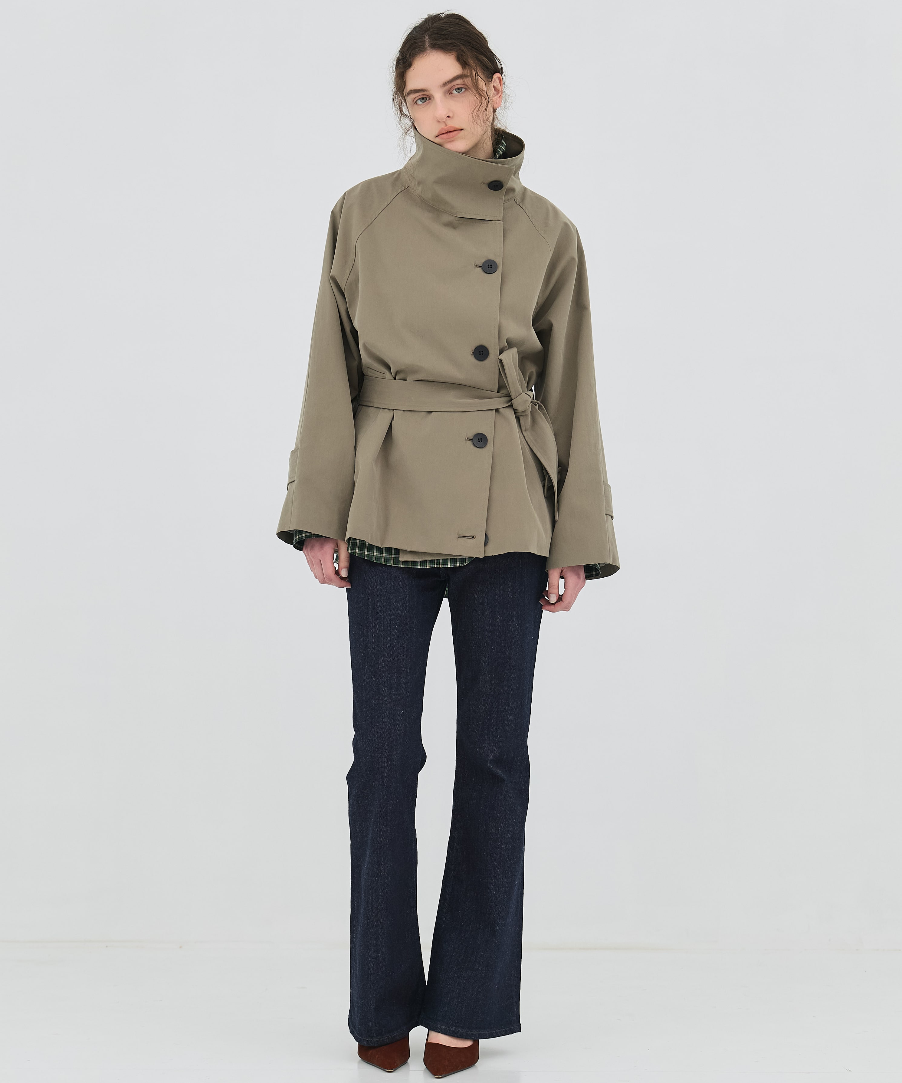 ファンネルネックショートトレンチコート