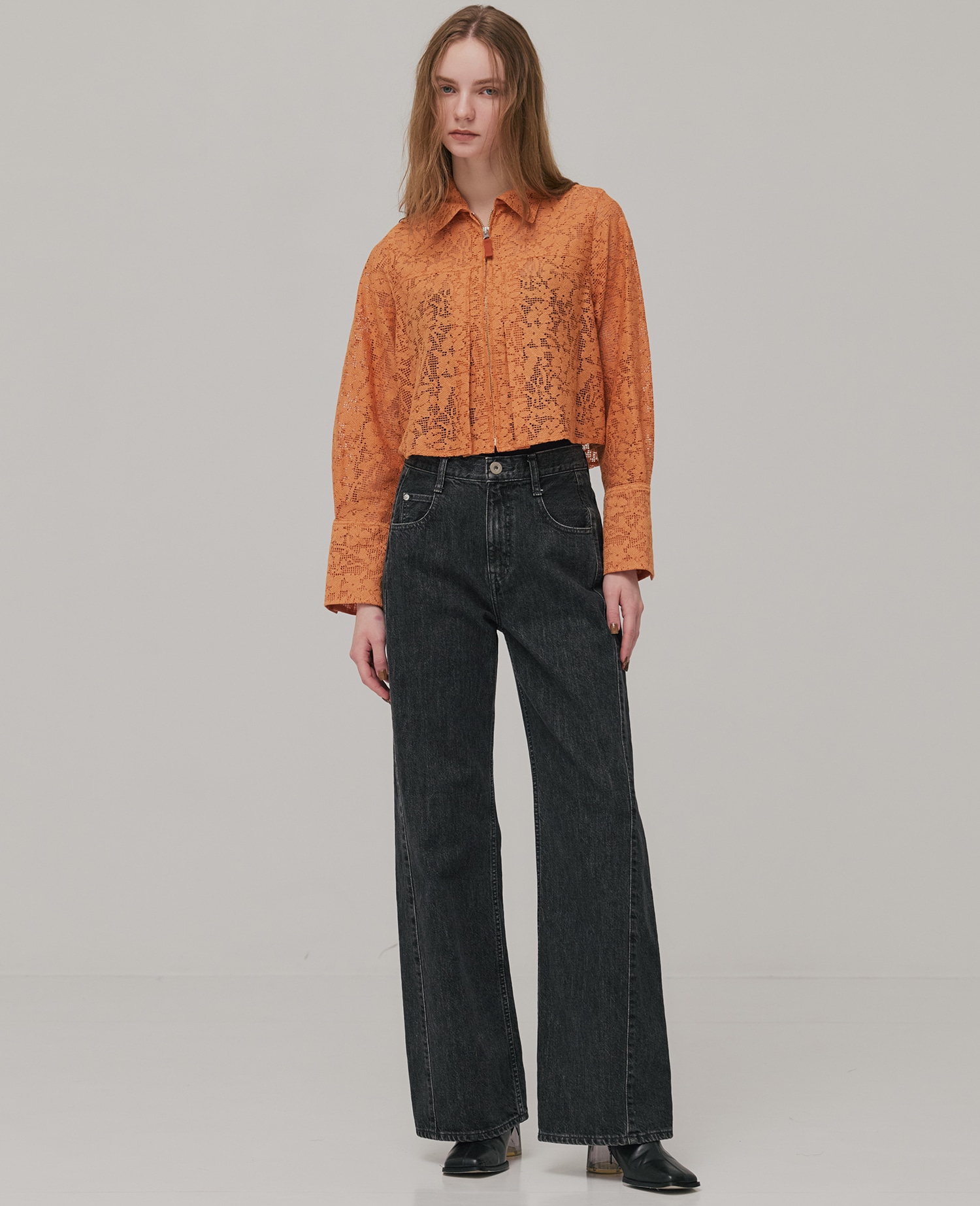 コットンレースフロントZIPシャツ