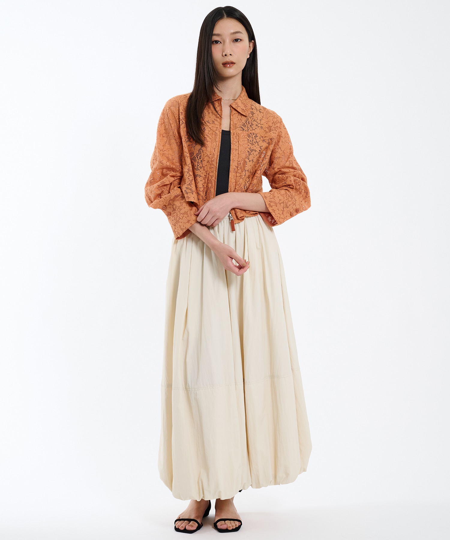 【残り僅か】コットンレースフロントZIPシャツ