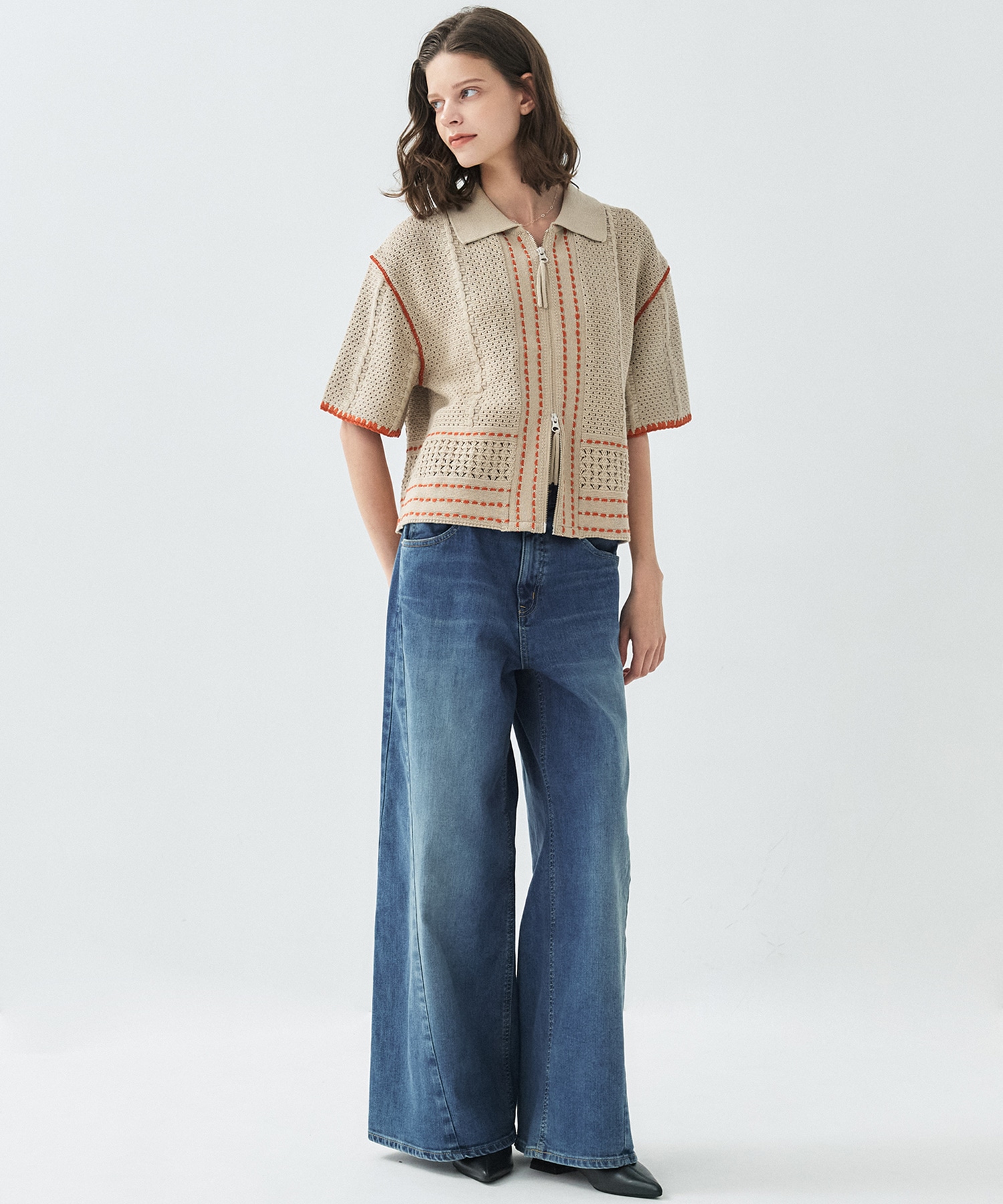 【残り僅か】ハーフスリーブZIPポロニット