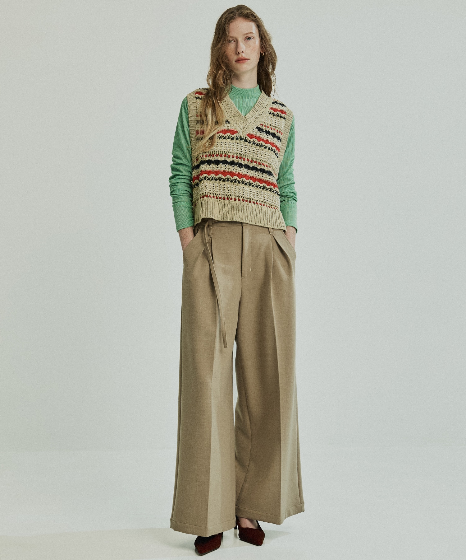 ボーダーメッシュニットベスト