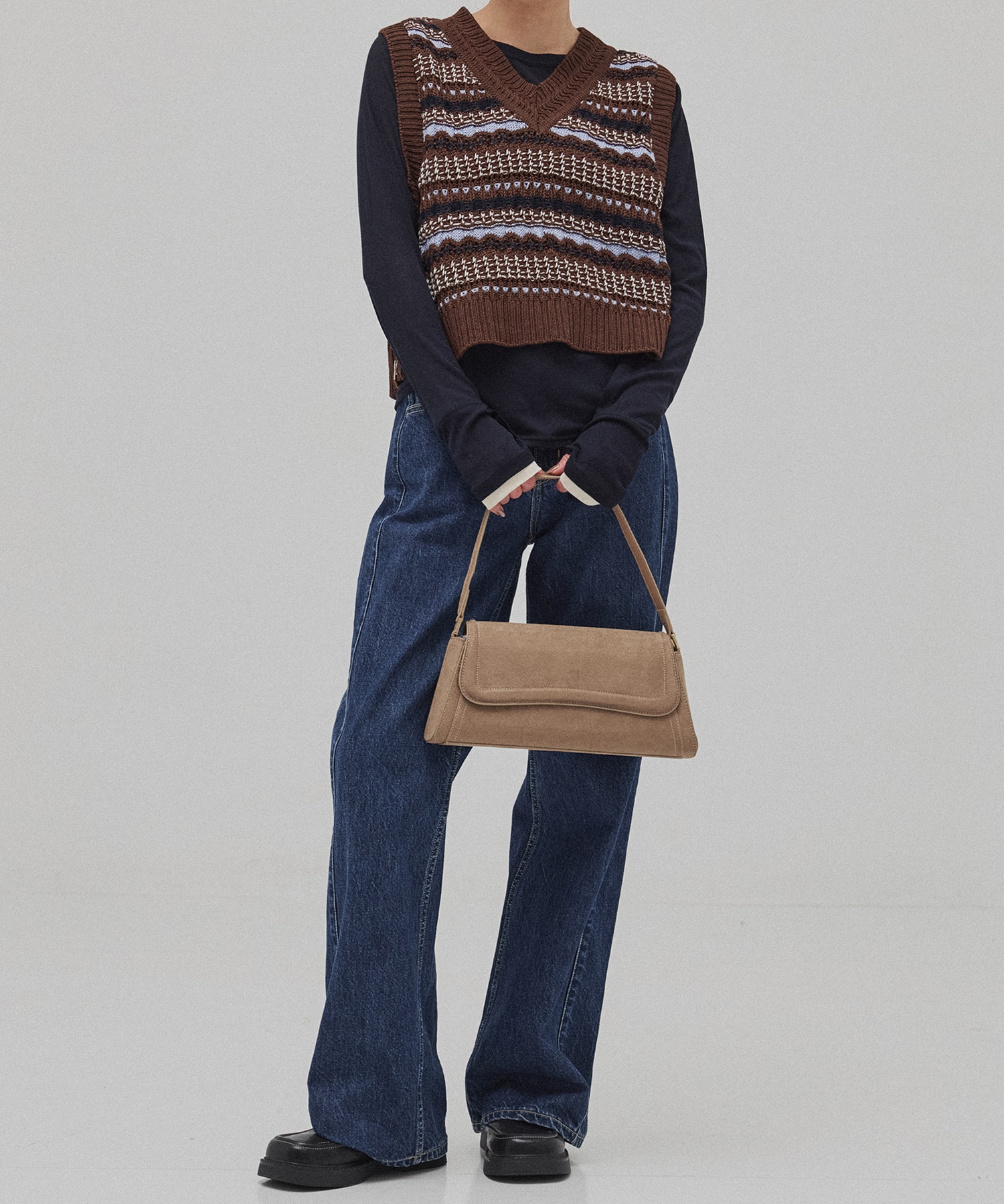 〈残りわずか〉ボーダーメッシュニットベスト