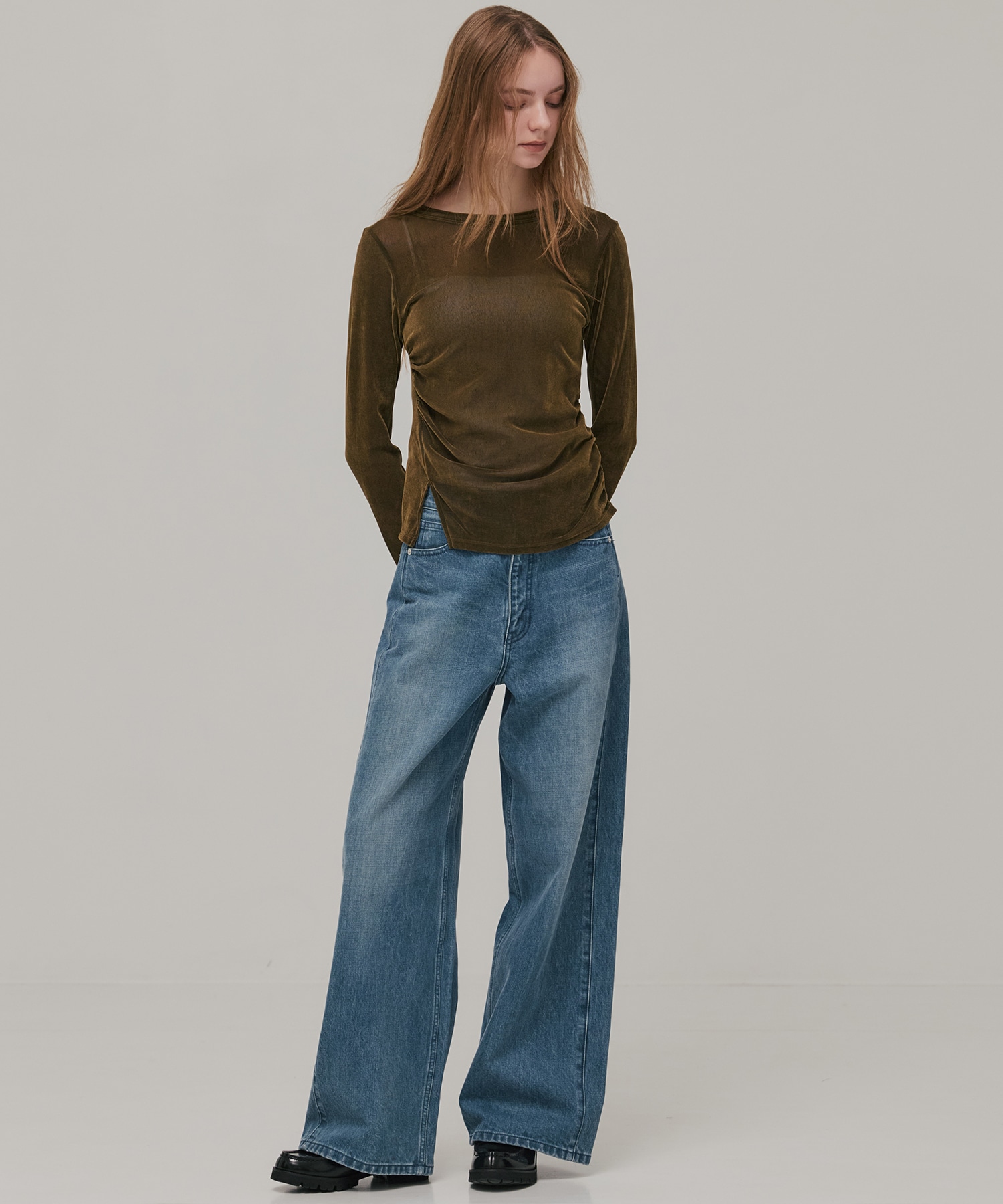 〈残りわずか〉シャーリングベロアチュールスリットTOP