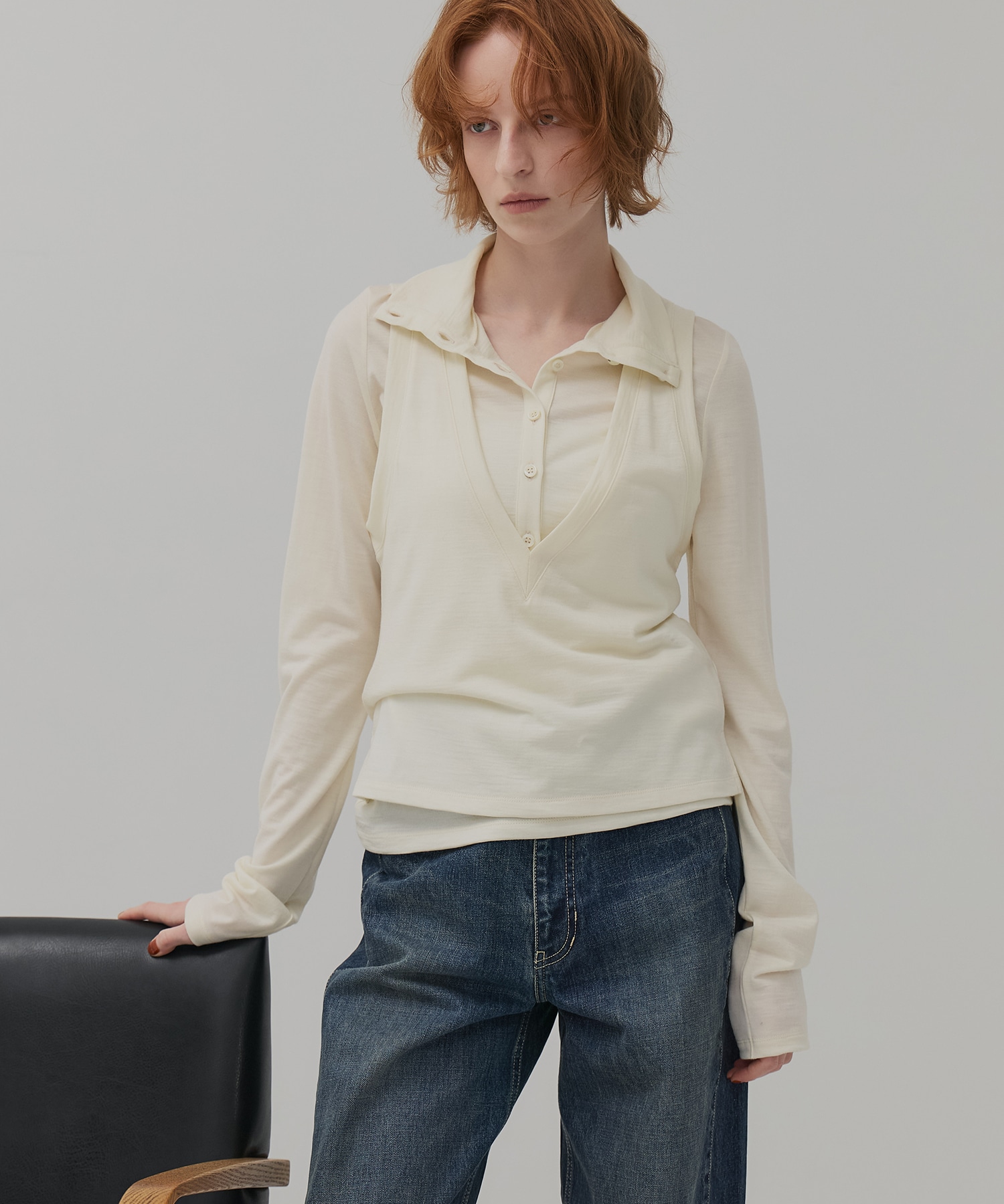 Super100 ヘンリーネックトップス