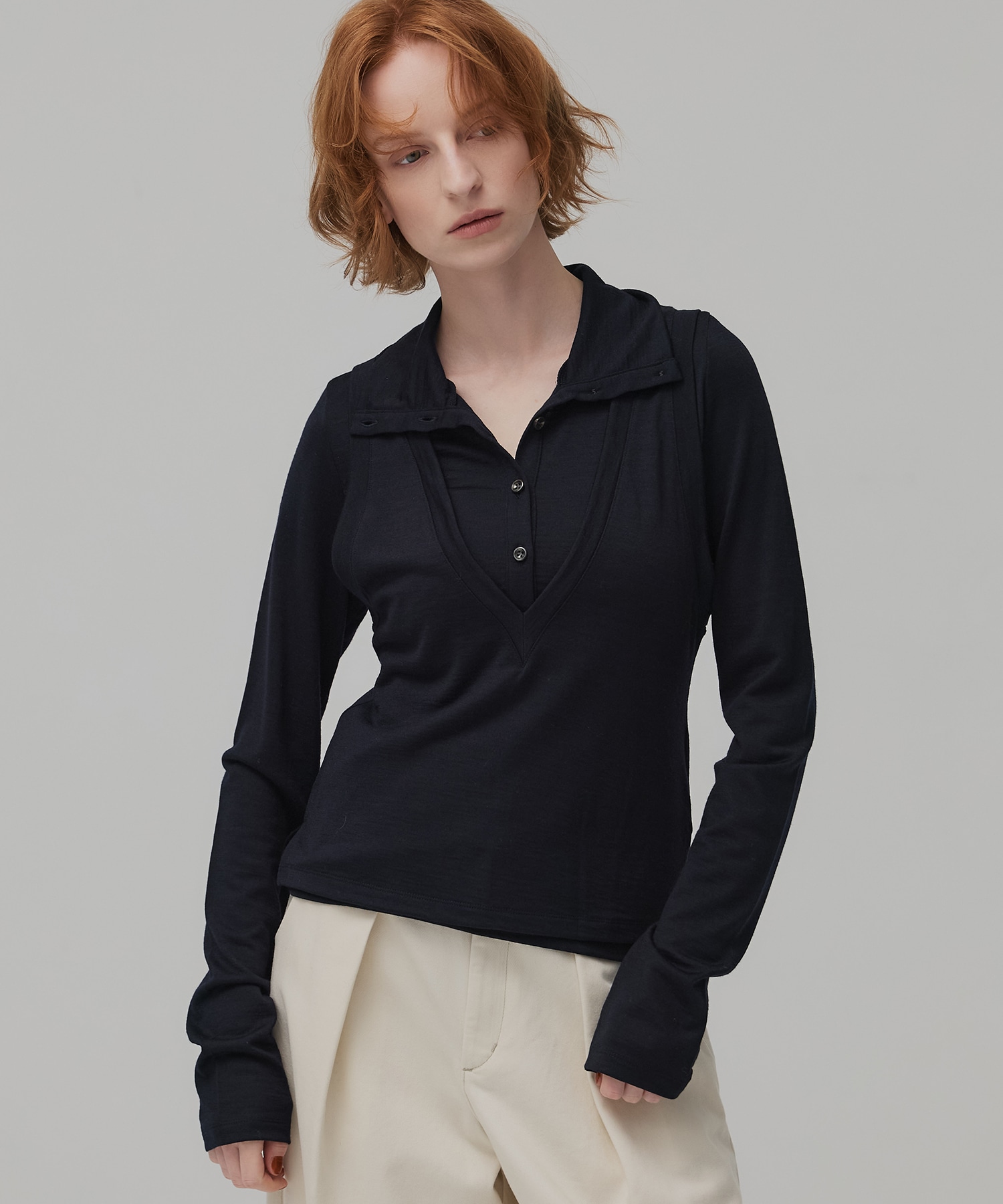 Super100 ヘンリーネックトップス