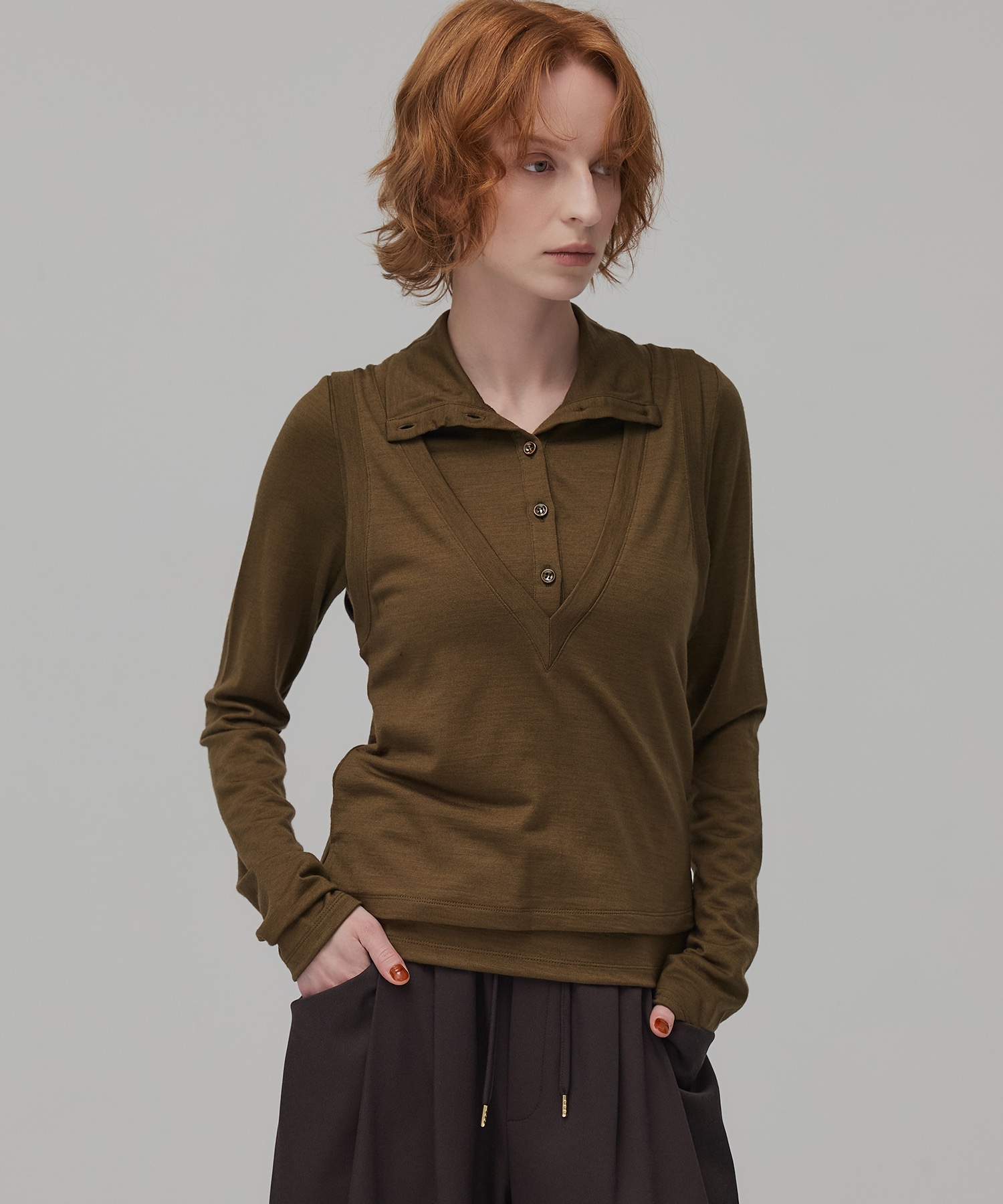 Super100 ヘンリーネックトップス