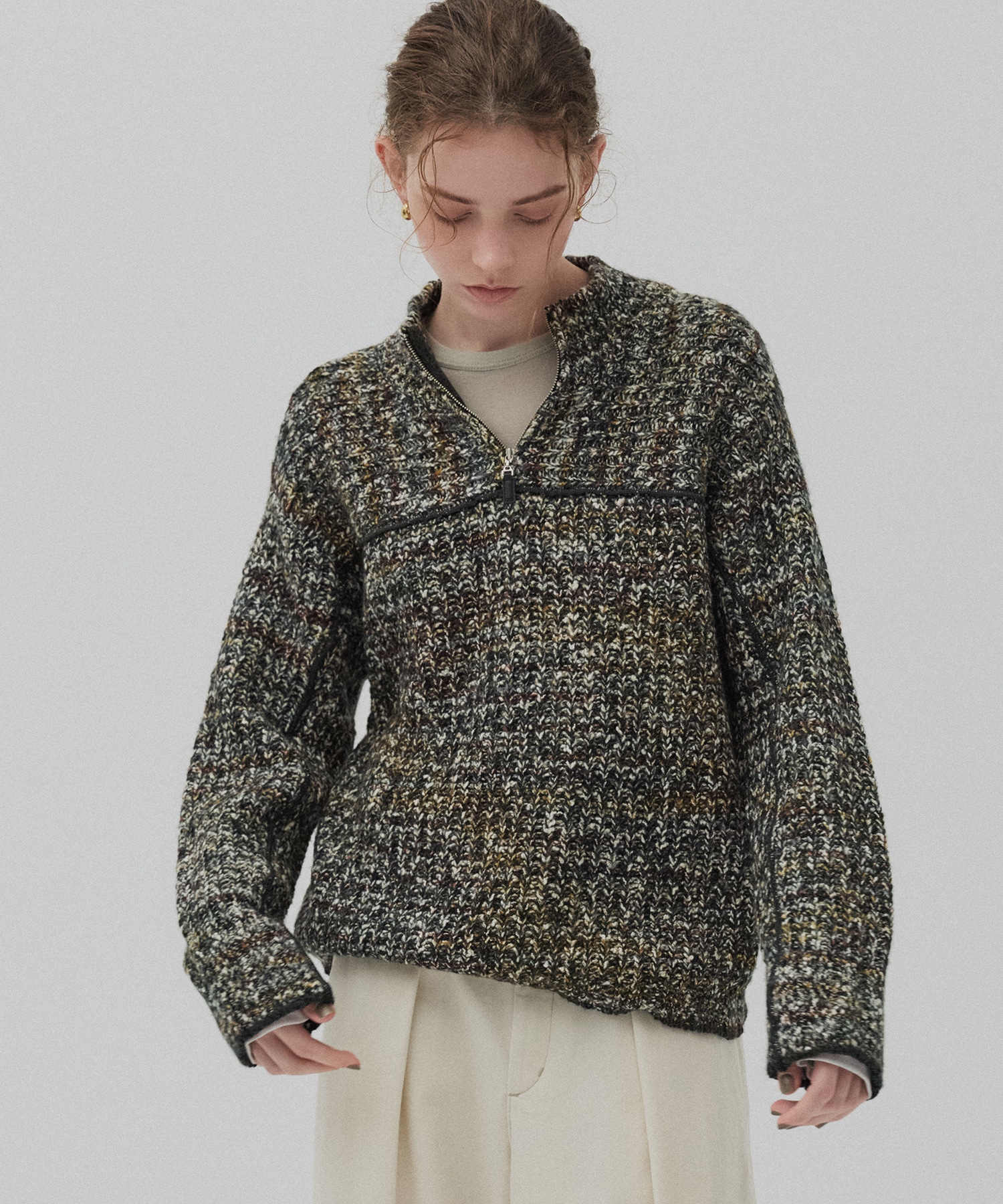 ミックスカラーハーフZIPニット