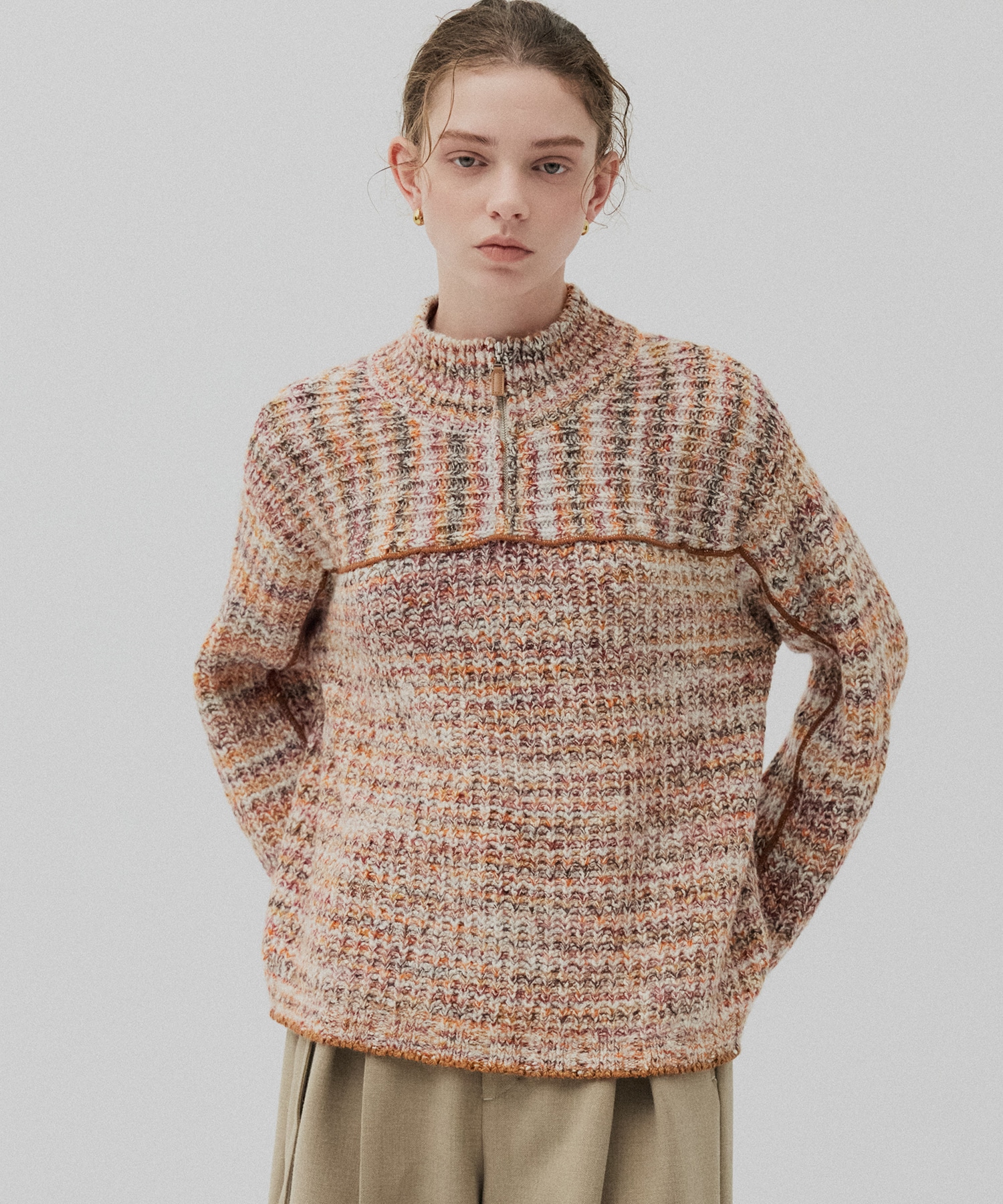 ミックスカラーハーフZIPニット