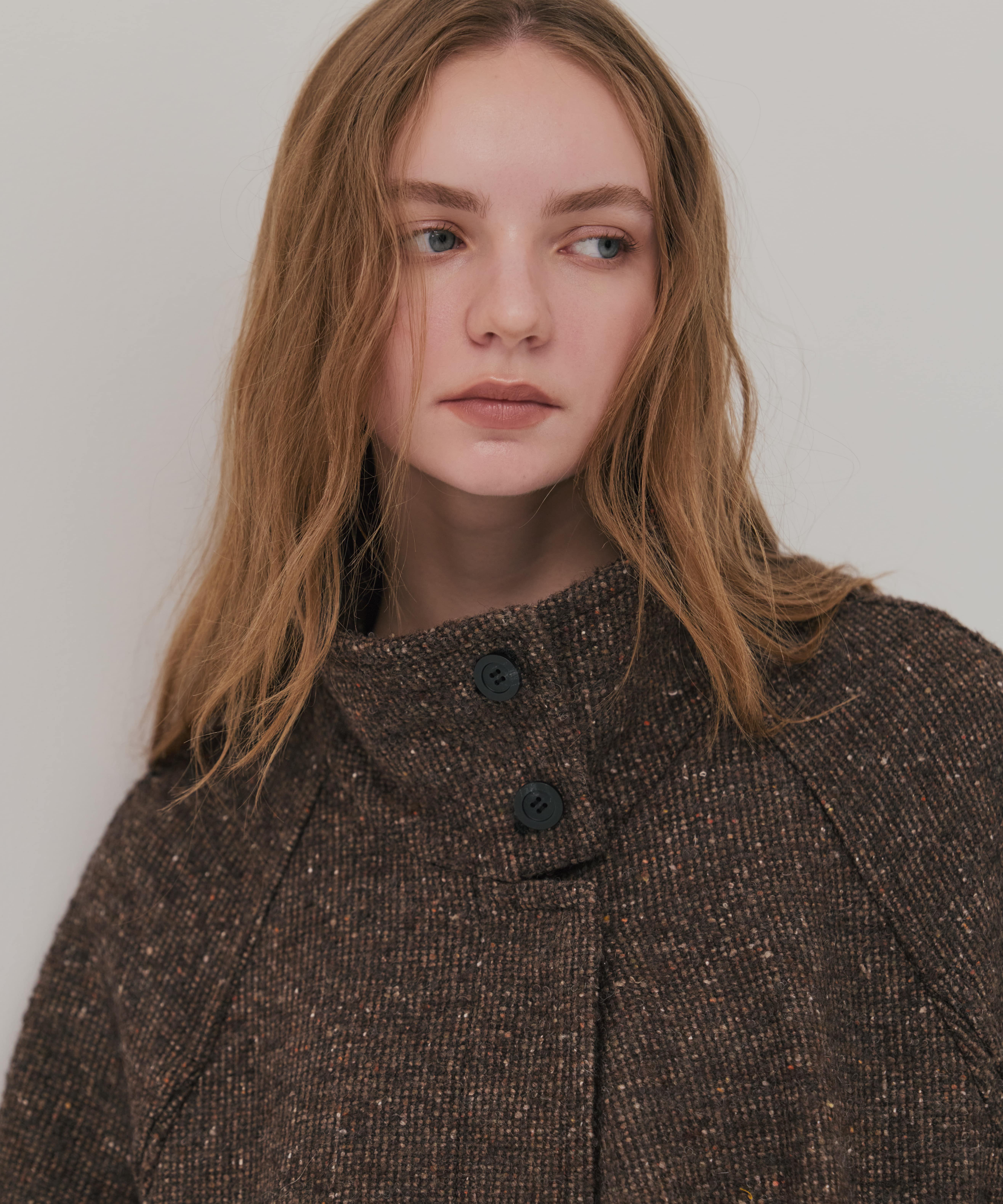 ツイードスタンドカラーコート