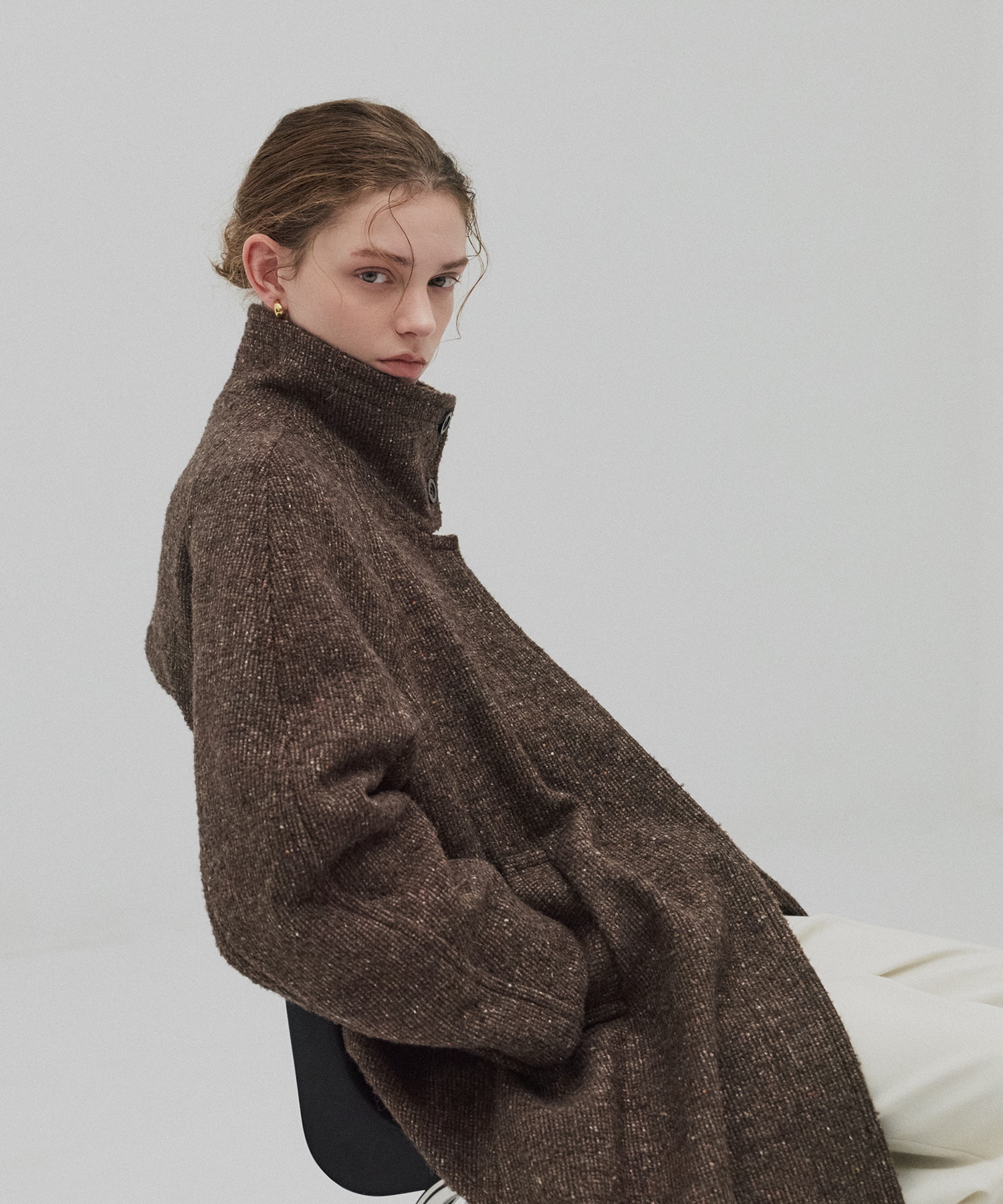 ツイードスタンドカラーコート