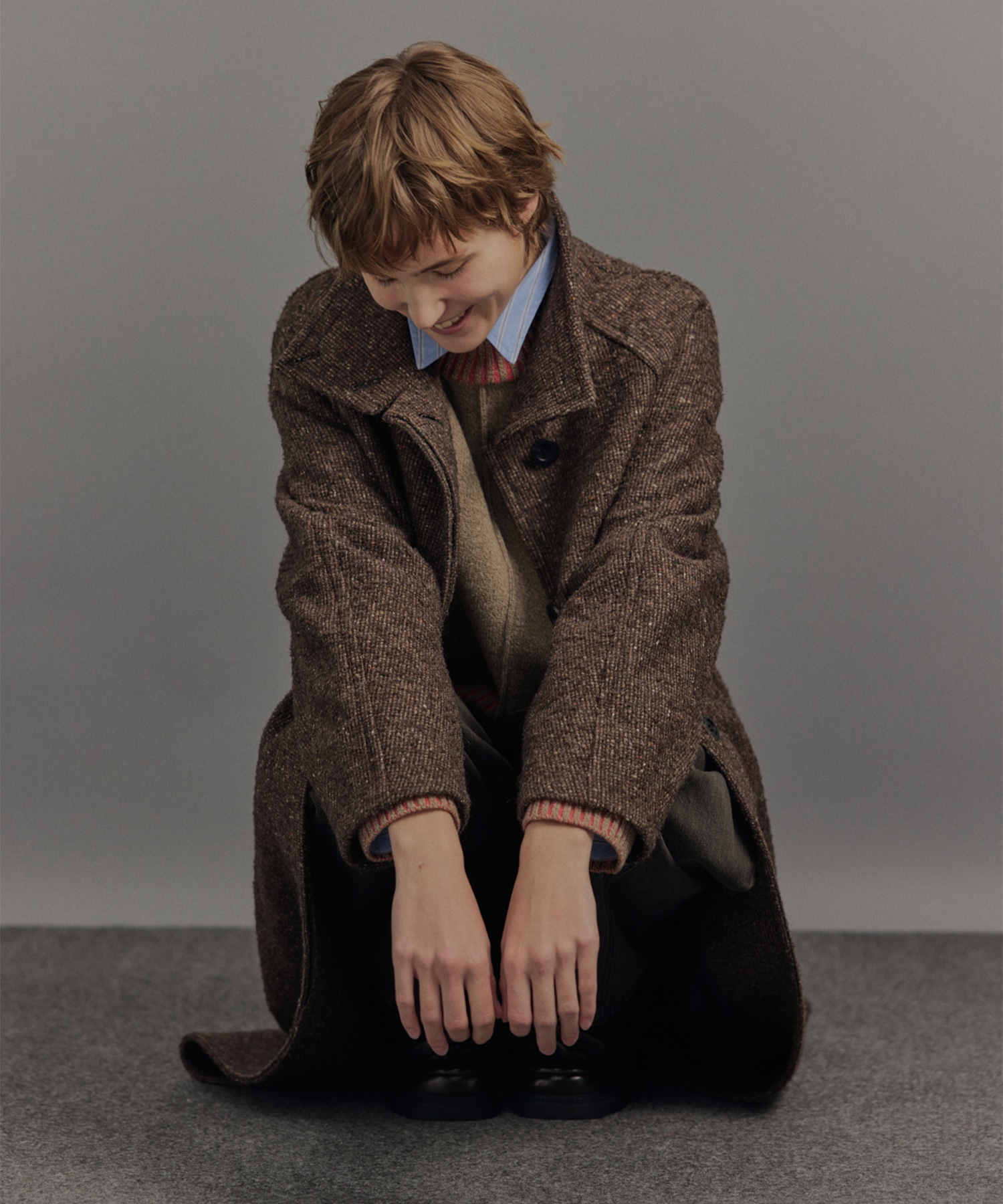 ツイードスタンドカラーコート